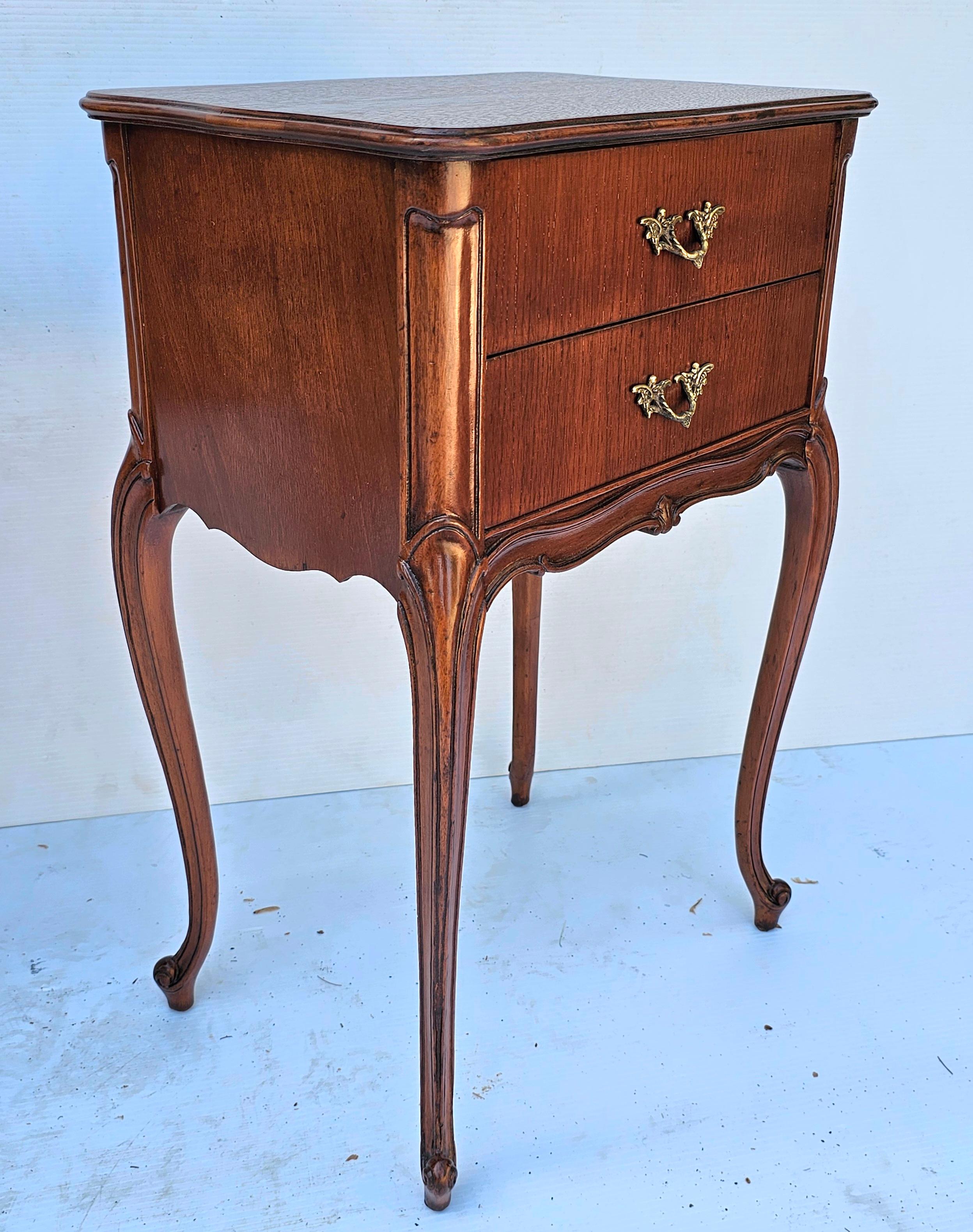 20th Century Pair of Refinished French Louis XV Style Fruitwood Two-Drawer Bedside Tables