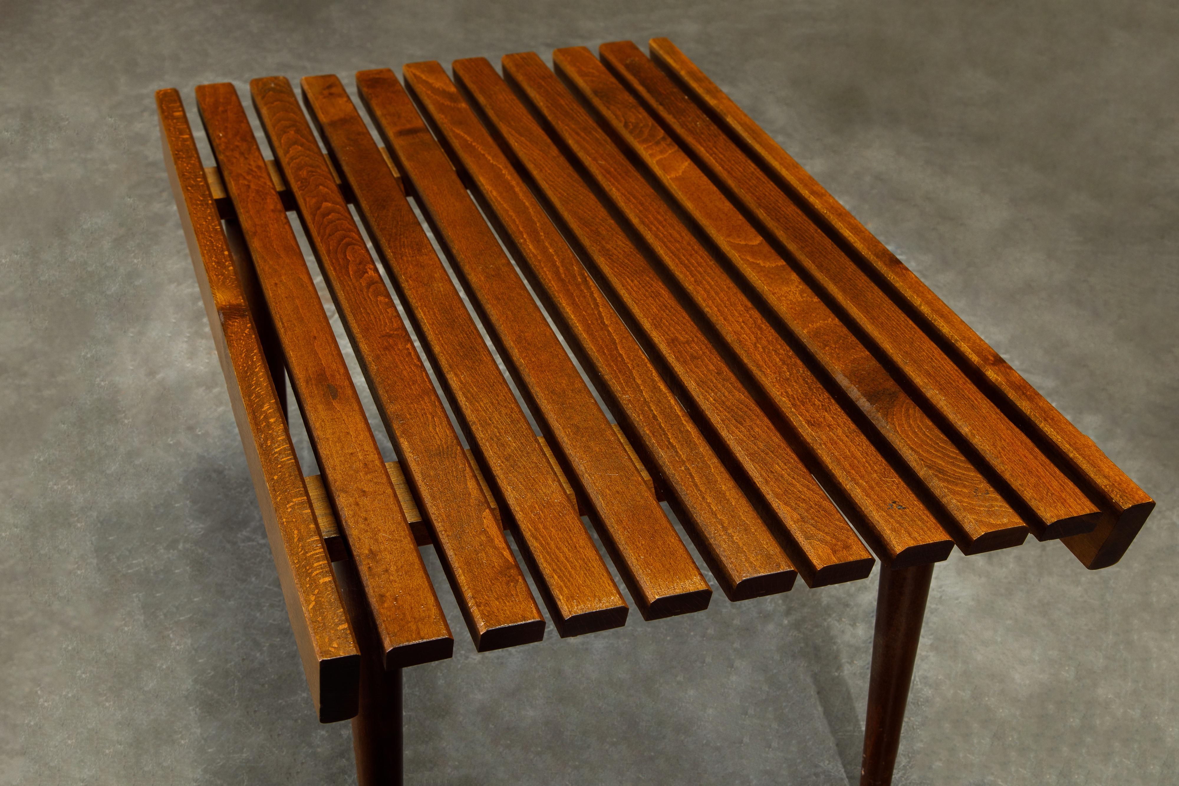 Pair of Refinished George Nelson Style Slatted Wood Bench or Table, circa 1960 10