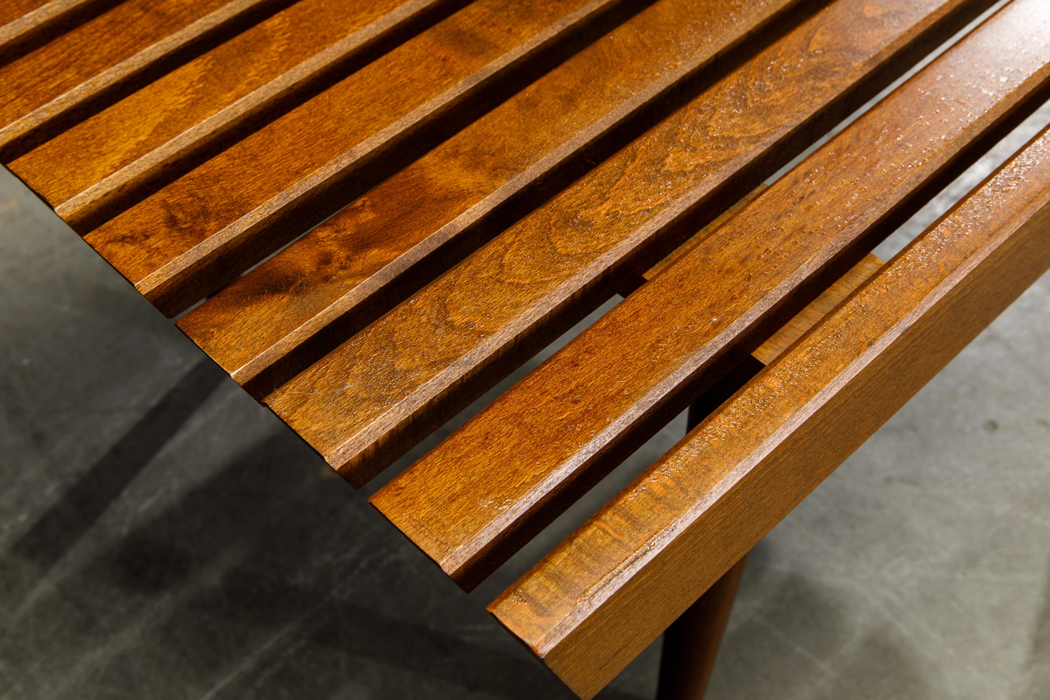 Pair of Refinished George Nelson Style Slatted Wood Bench or Table, circa 1960 12