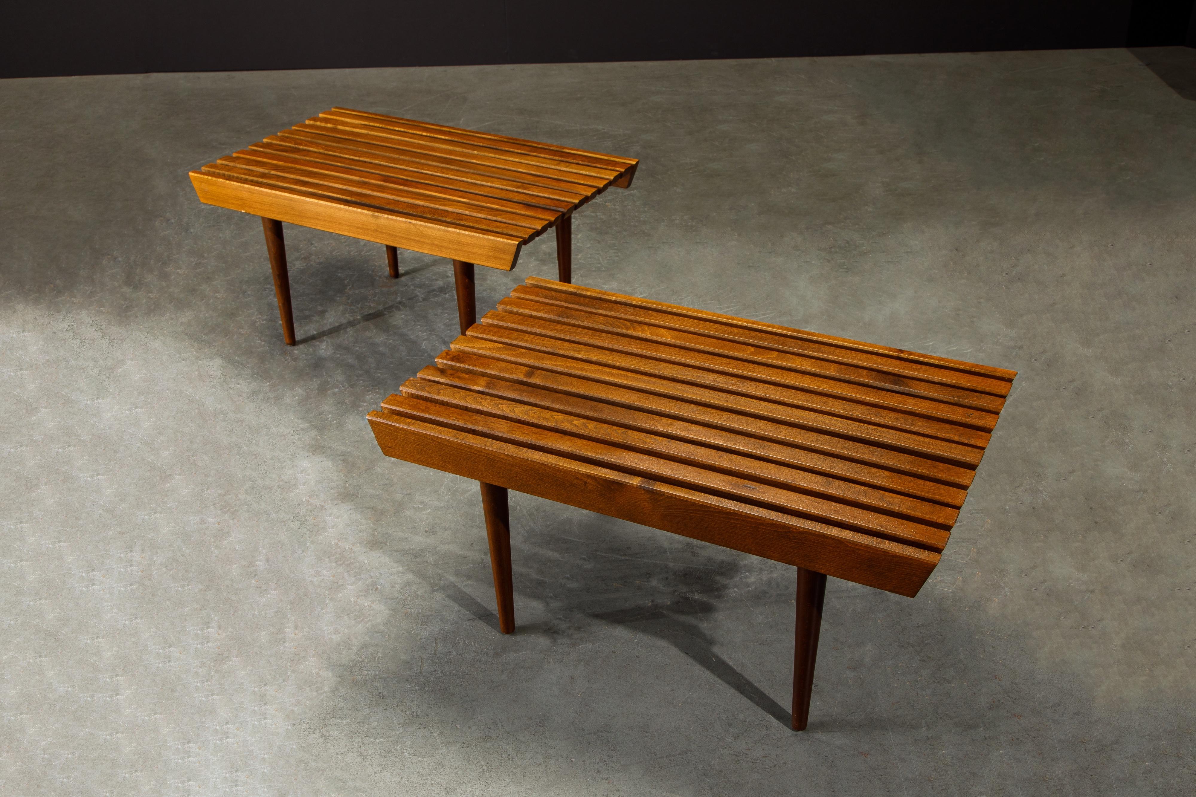 Mid-Century Modern Pair of Refinished George Nelson Style Slatted Wood Bench or Table, circa 1960