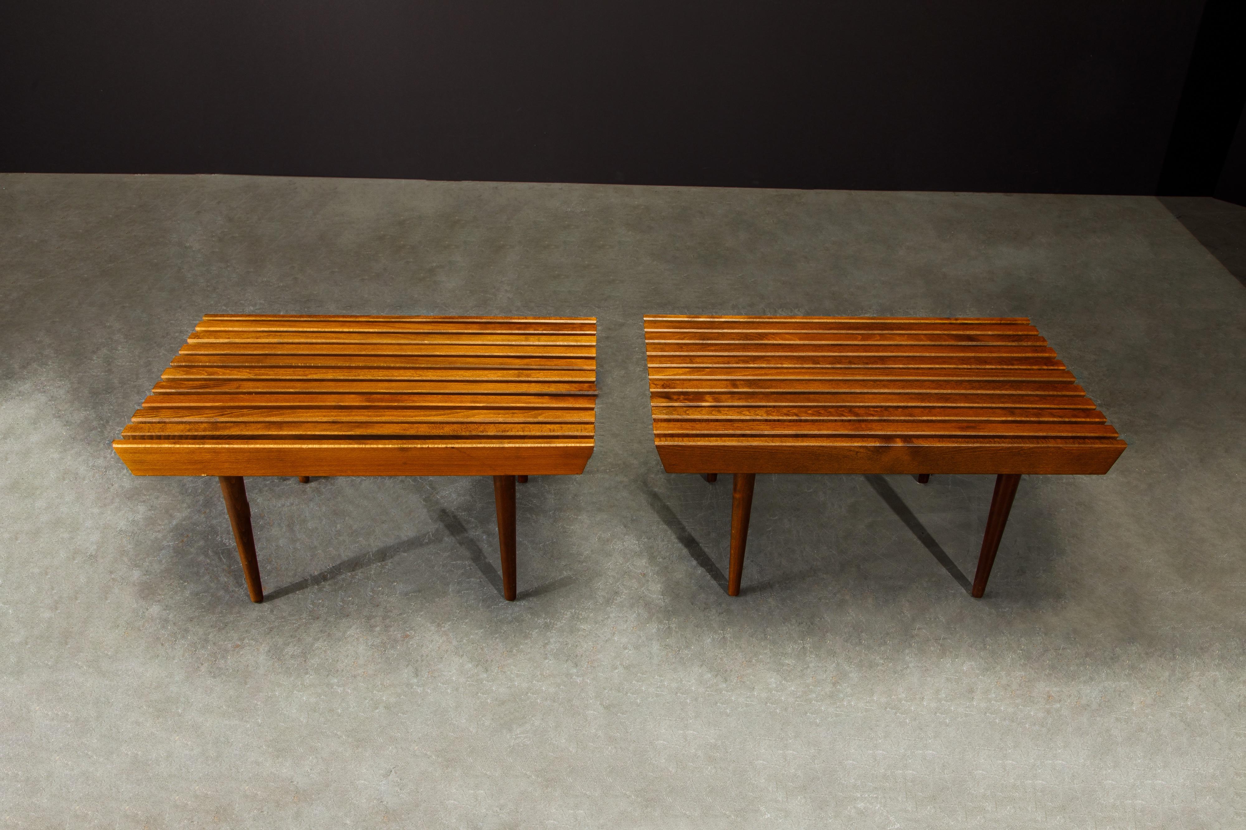 Mid-20th Century Pair of Refinished George Nelson Style Slatted Wood Bench or Table, circa 1960