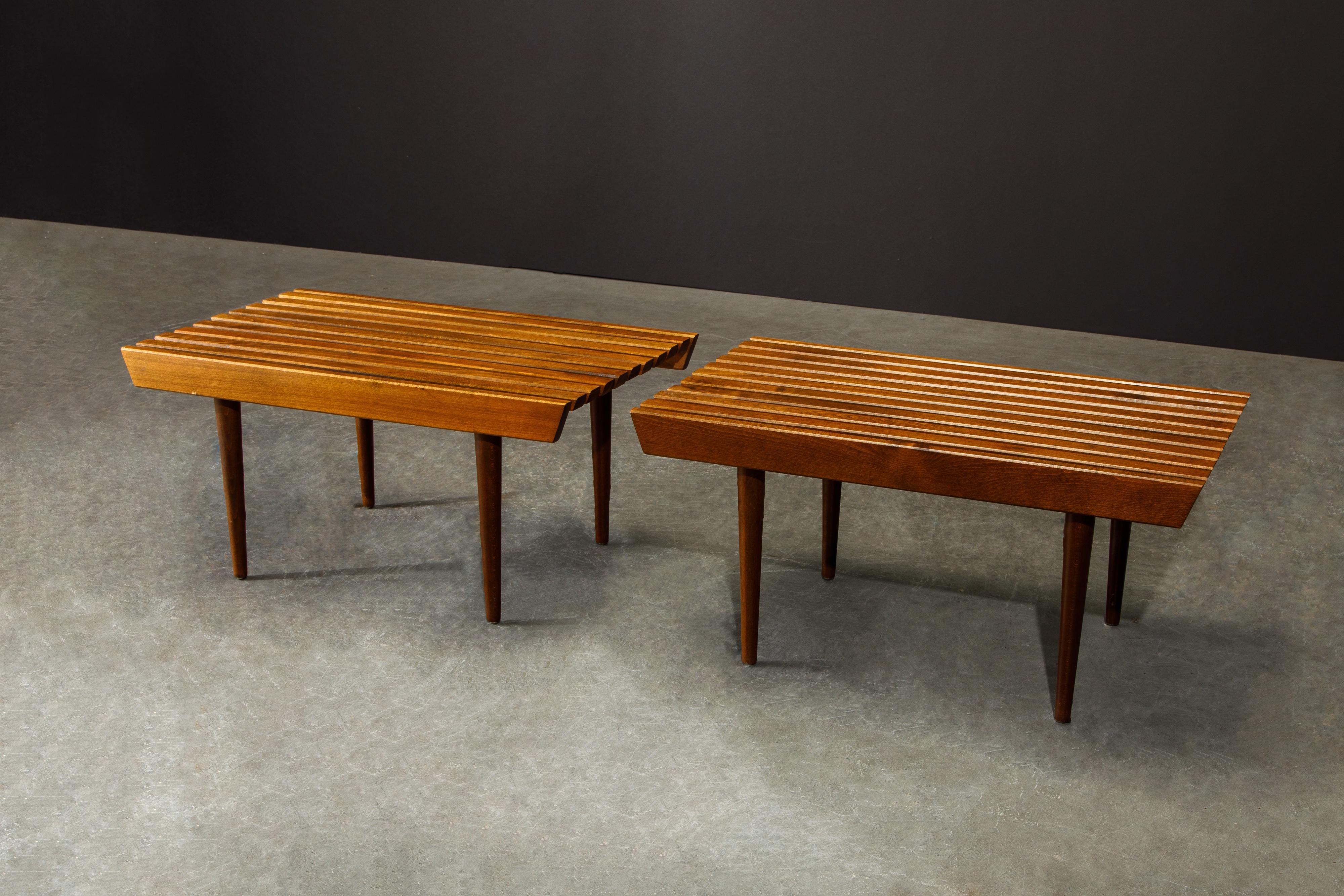 Pair of Refinished George Nelson Style Slatted Wood Bench or Table, circa 1960 1