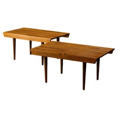 Pair of Refinished George Nelson Style Slatted Wood Bench or Table, circa 1960
