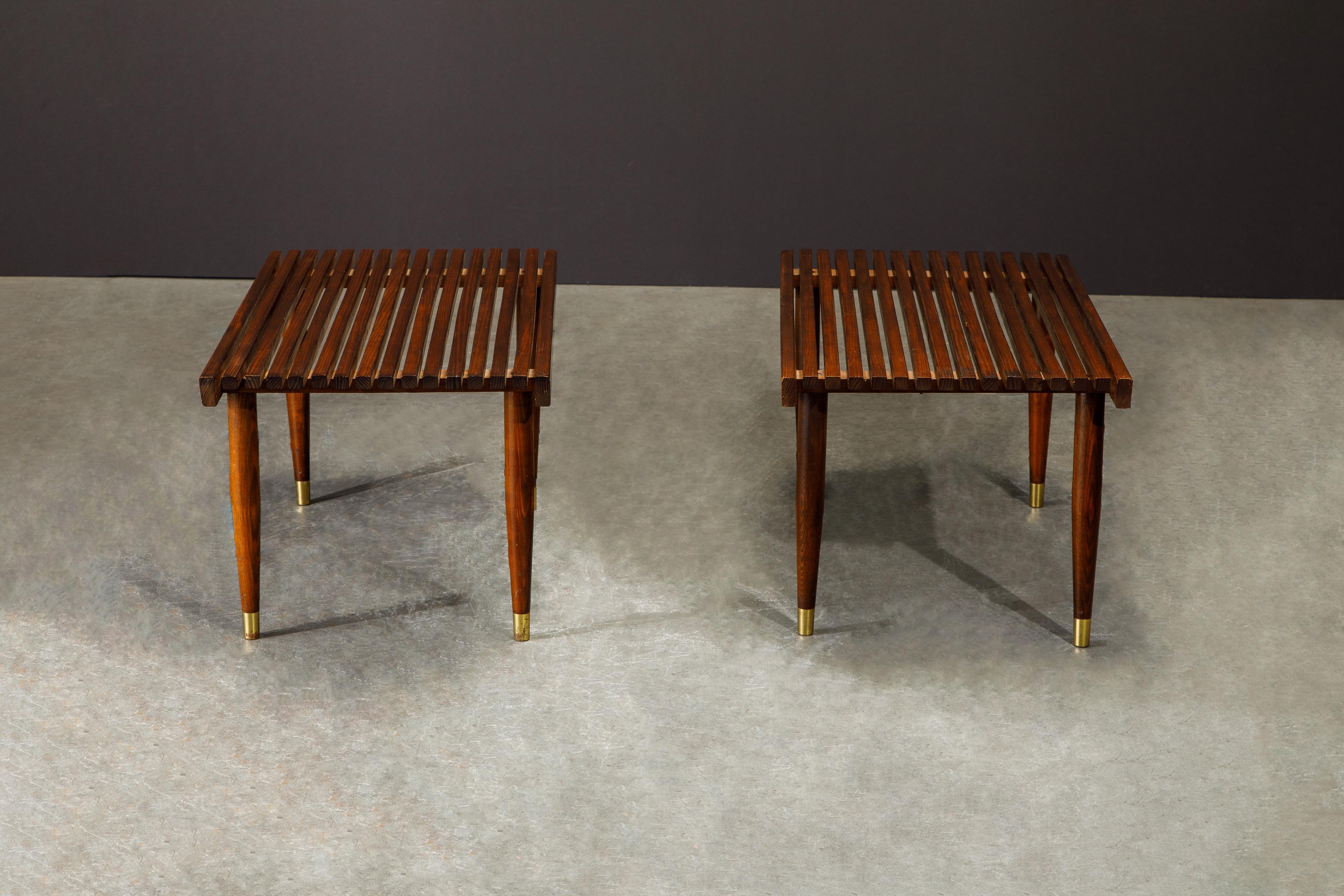Mid-Century Modern Pair of Refinished George Nelson Style Slatted Wood Benches or Tables, c. 1960