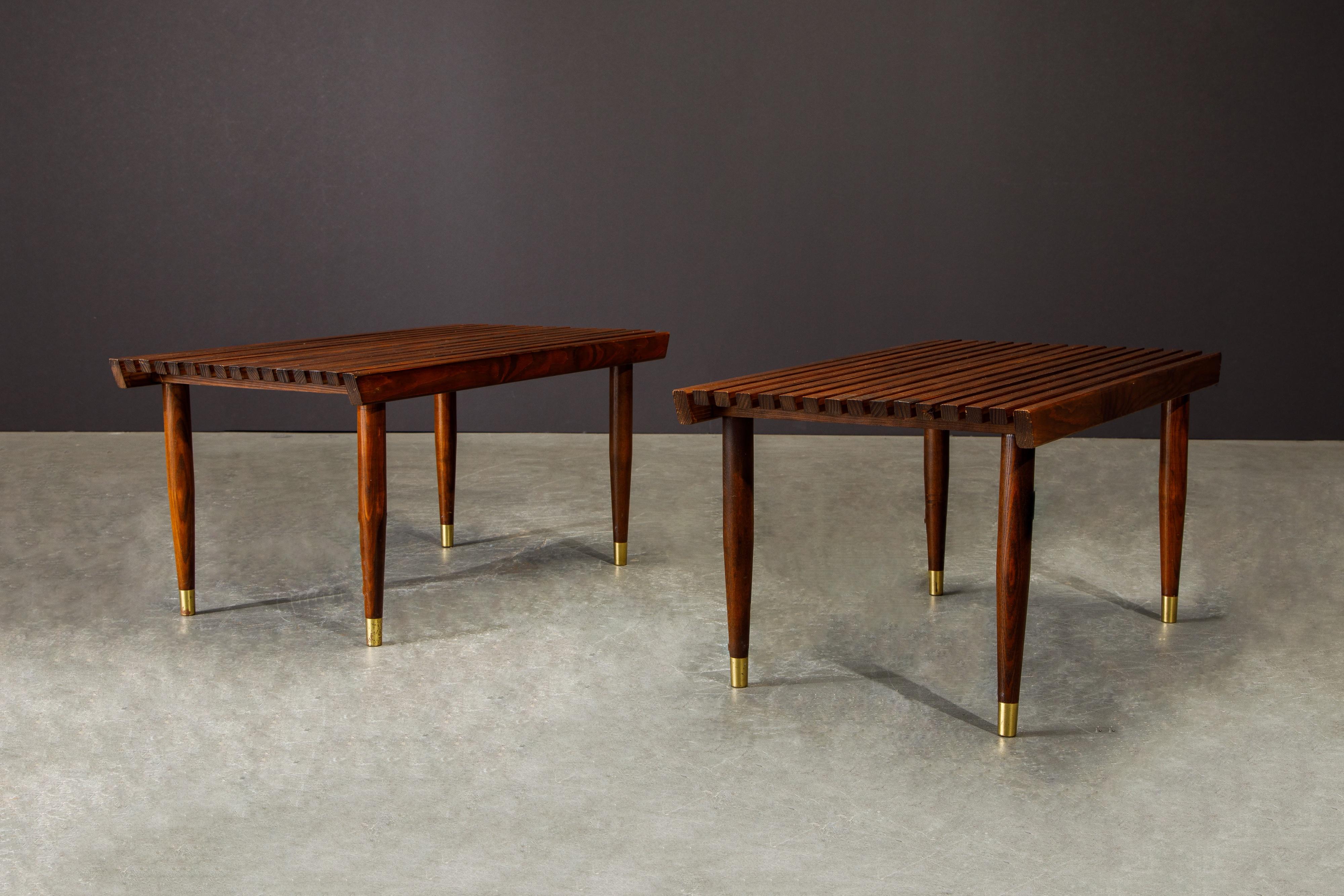 American Pair of Refinished George Nelson Style Slatted Wood Benches or Tables, c. 1960