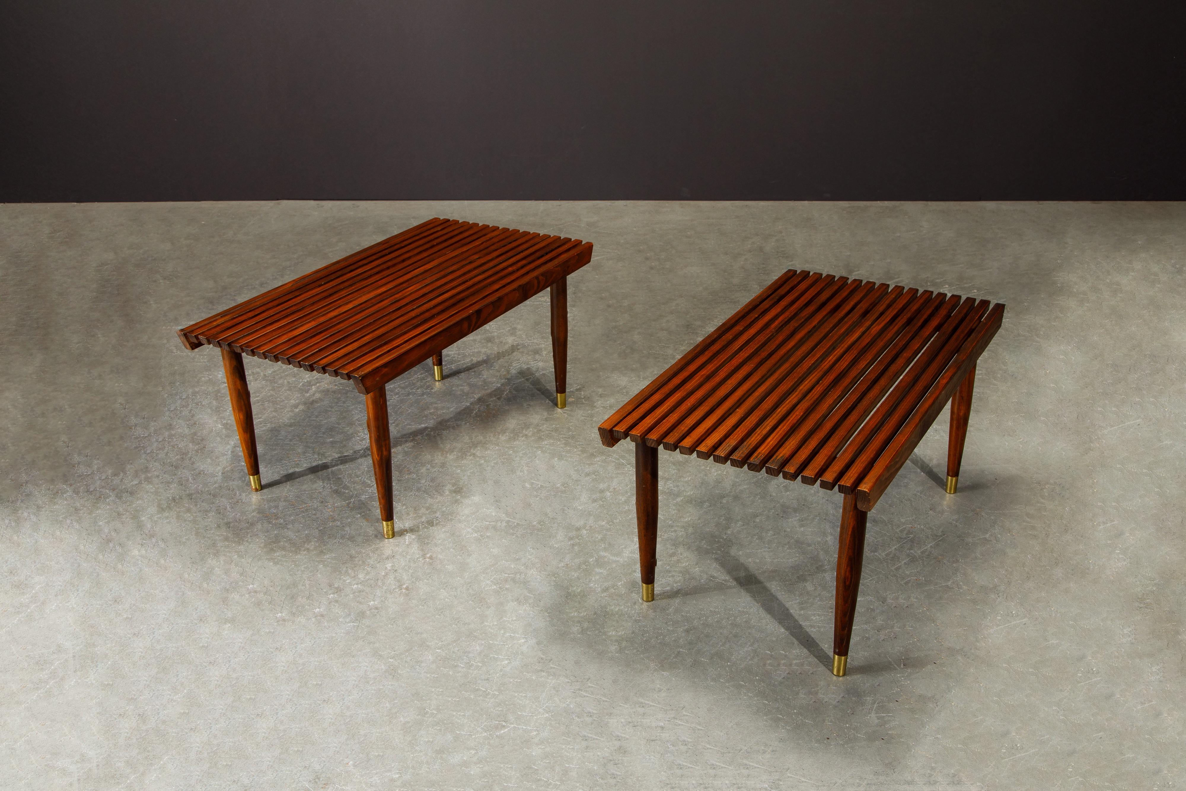 Pair of Refinished George Nelson Style Slatted Wood Benches or Tables, c. 1960 In Excellent Condition In Los Angeles, CA