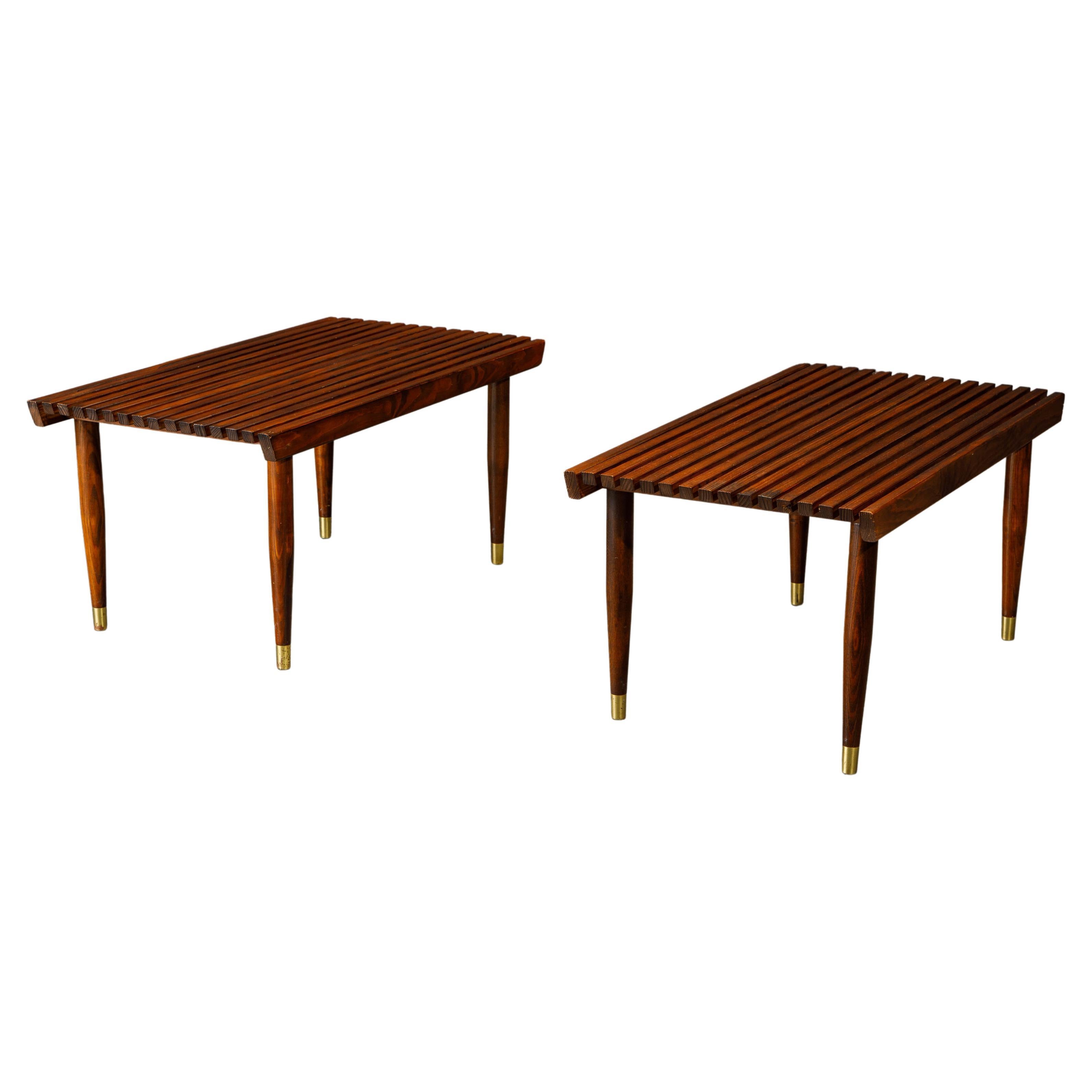 Pair of Refinished George Nelson Style Slatted Wood Benches or Tables, c. 1960