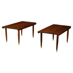 Pair of Refinished George Nelson Style Slatted Wood Benches or Tables, c. 1960