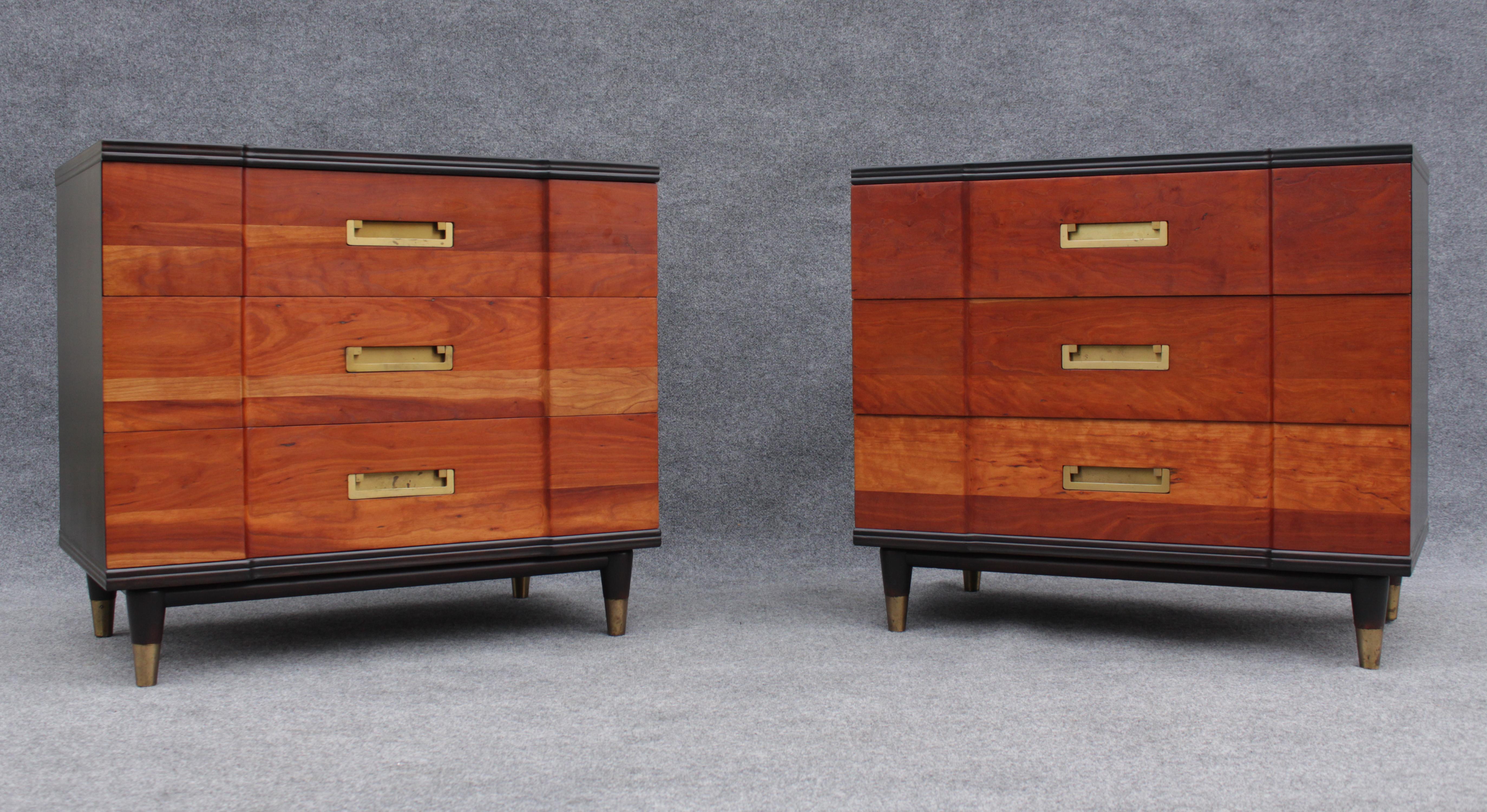 Mid-Century Modern Pair of Refinished John Clingman for Widdicomb Bachelors Chests Walnut & Brass For Sale
