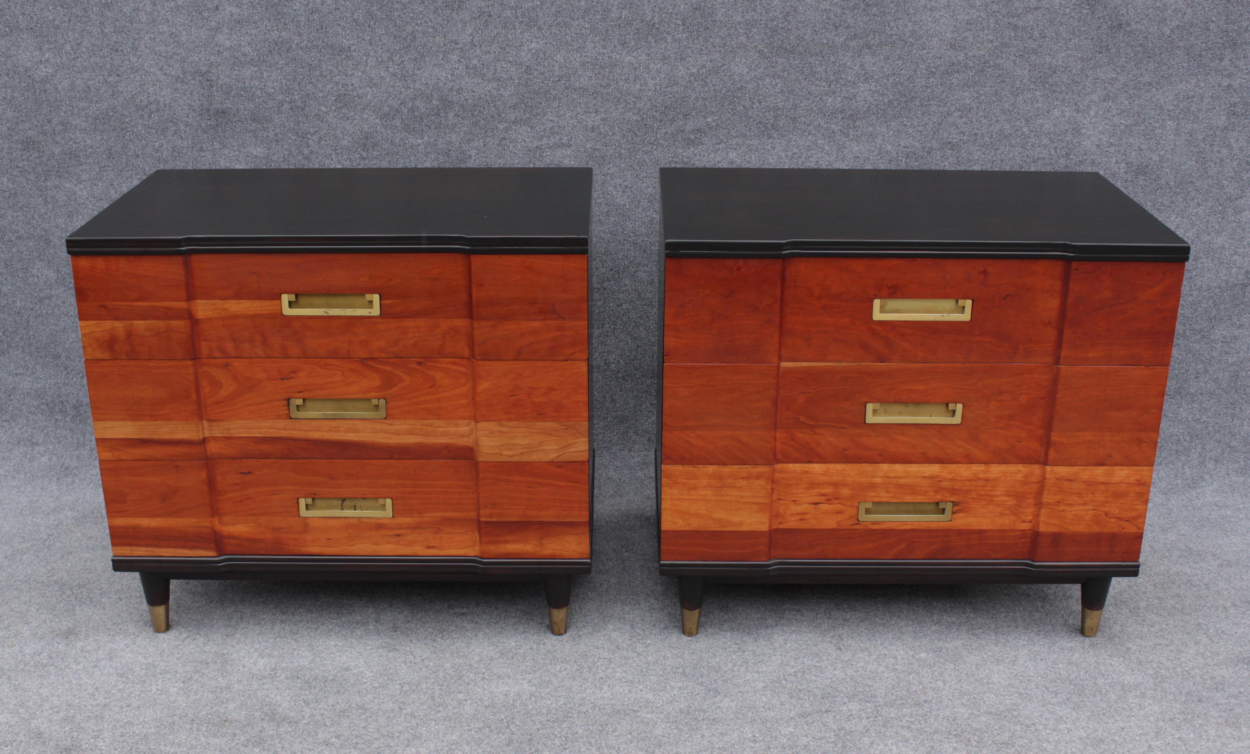 American Pair of Refinished John Clingman for Widdicomb Bachelors Chests Walnut & Brass For Sale