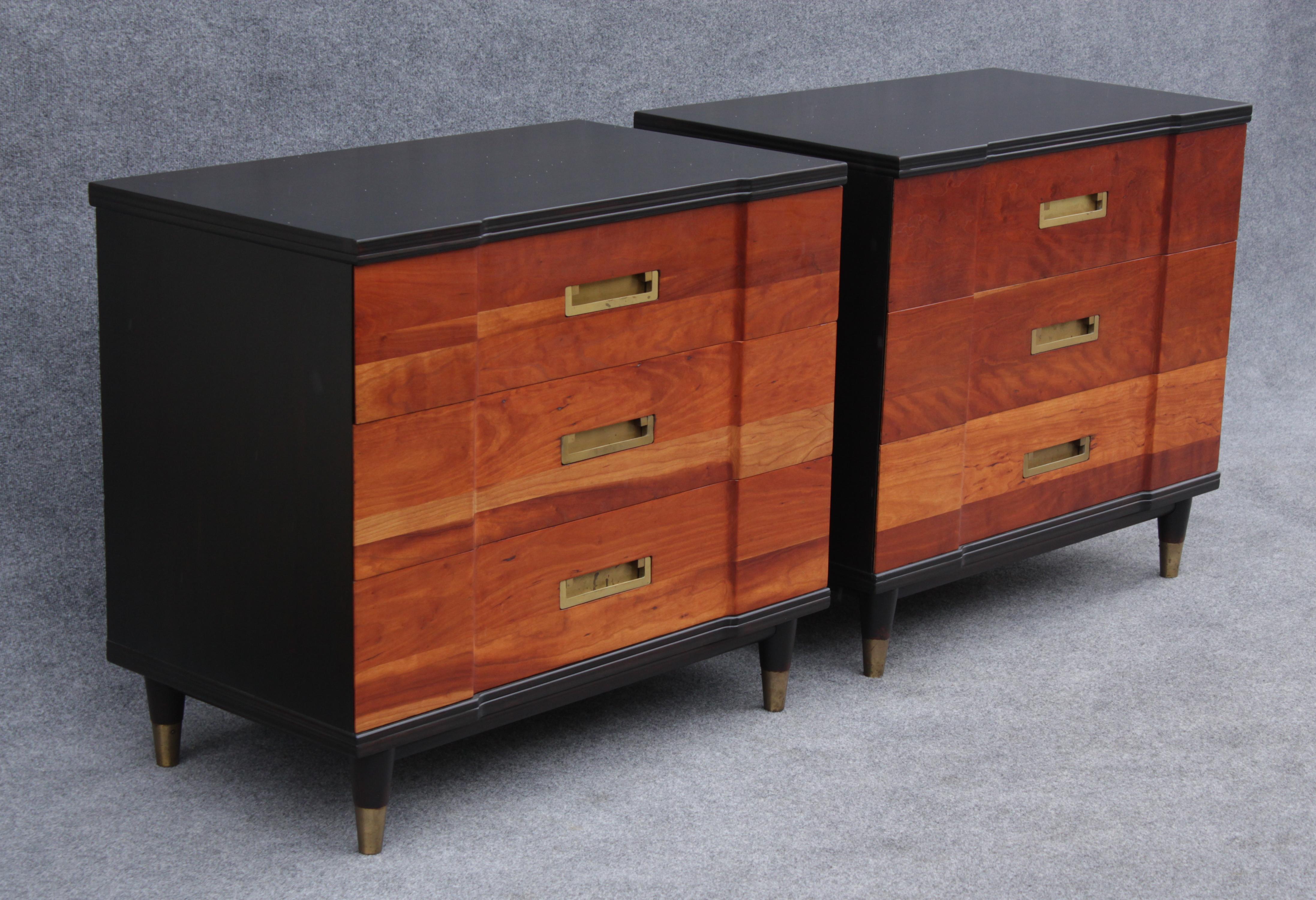 Mid-20th Century Pair of Refinished John Clingman for Widdicomb Bachelors Chests Walnut & Brass For Sale