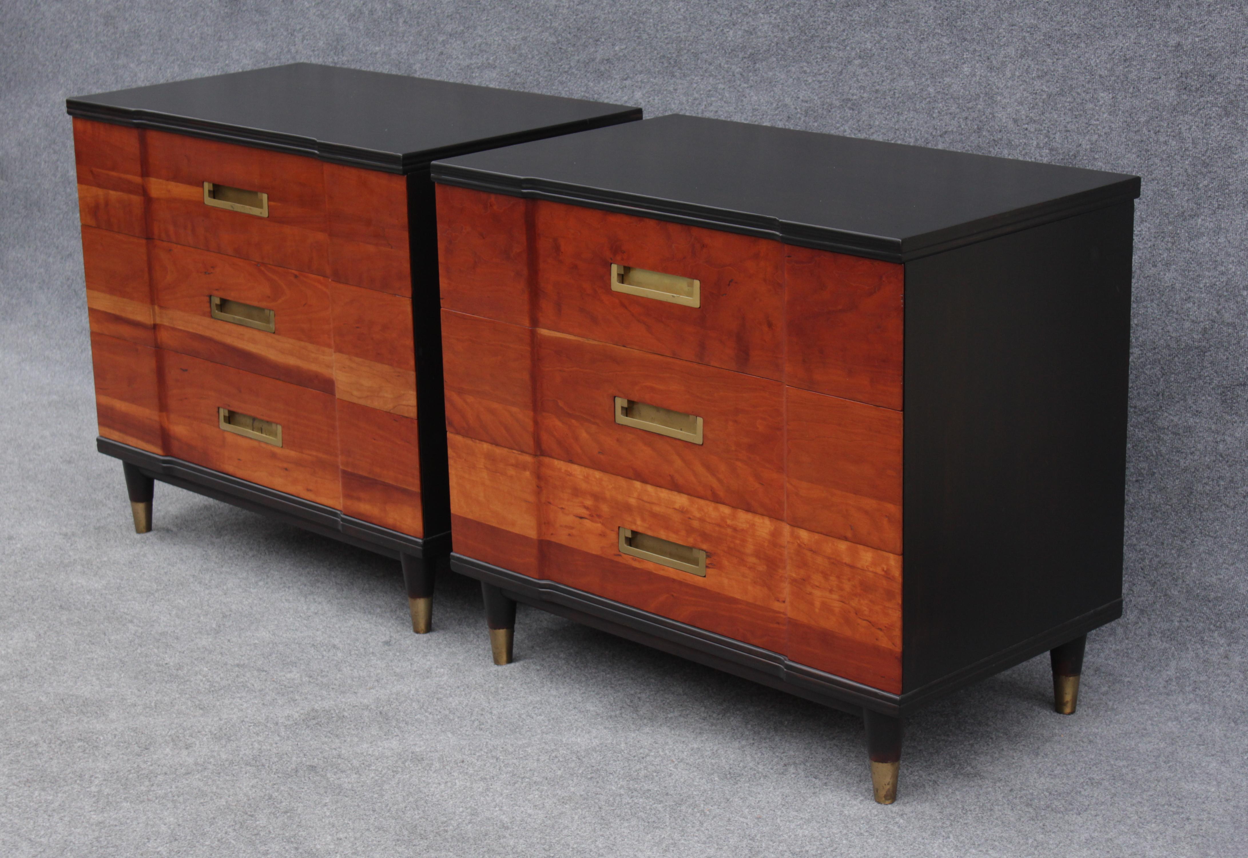 Pair of Refinished John Clingman for Widdicomb Bachelors Chests Walnut & Brass For Sale 1