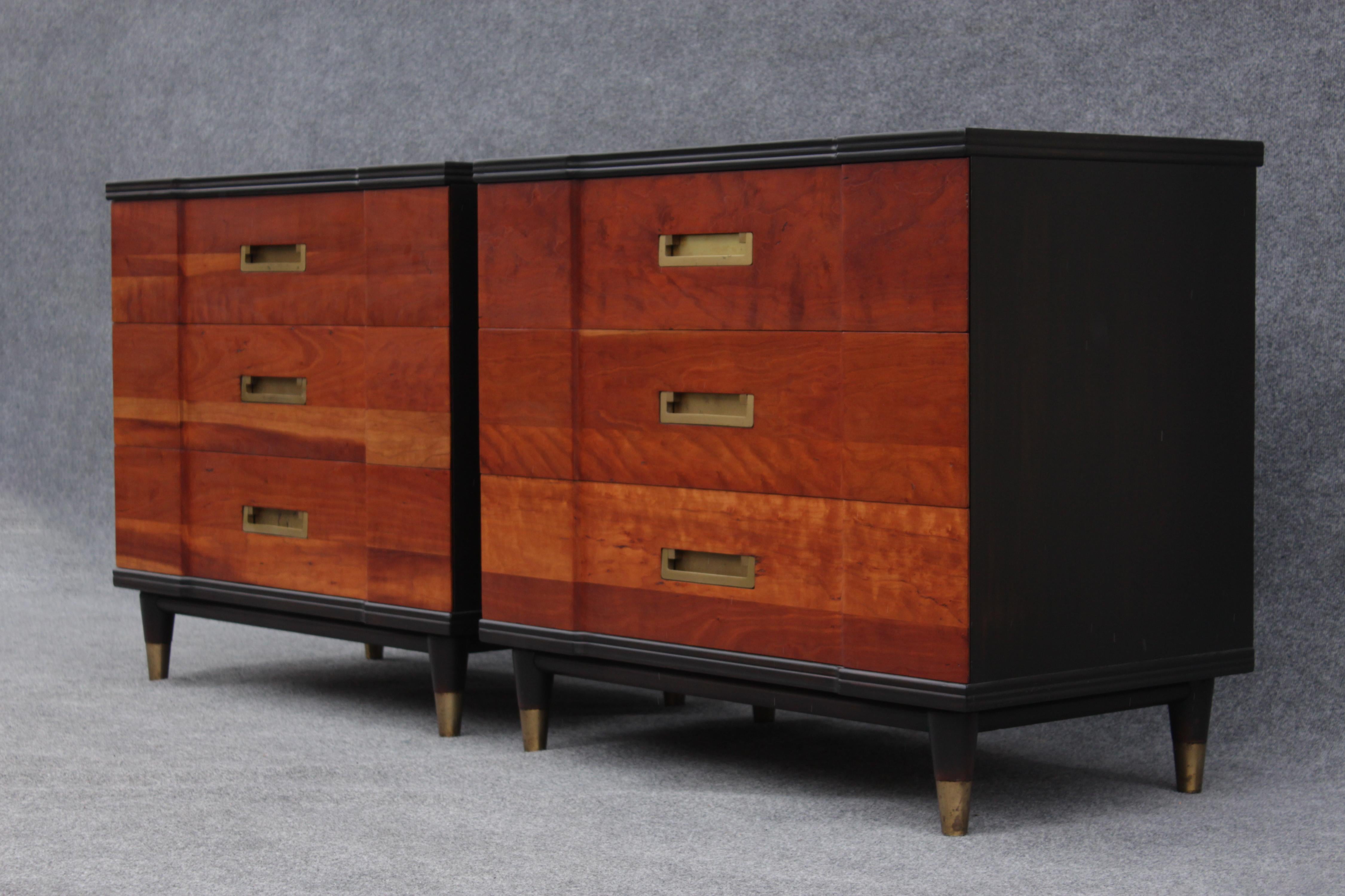 Pair of Refinished John Clingman for Widdicomb Bachelors Chests Walnut & Brass For Sale 3