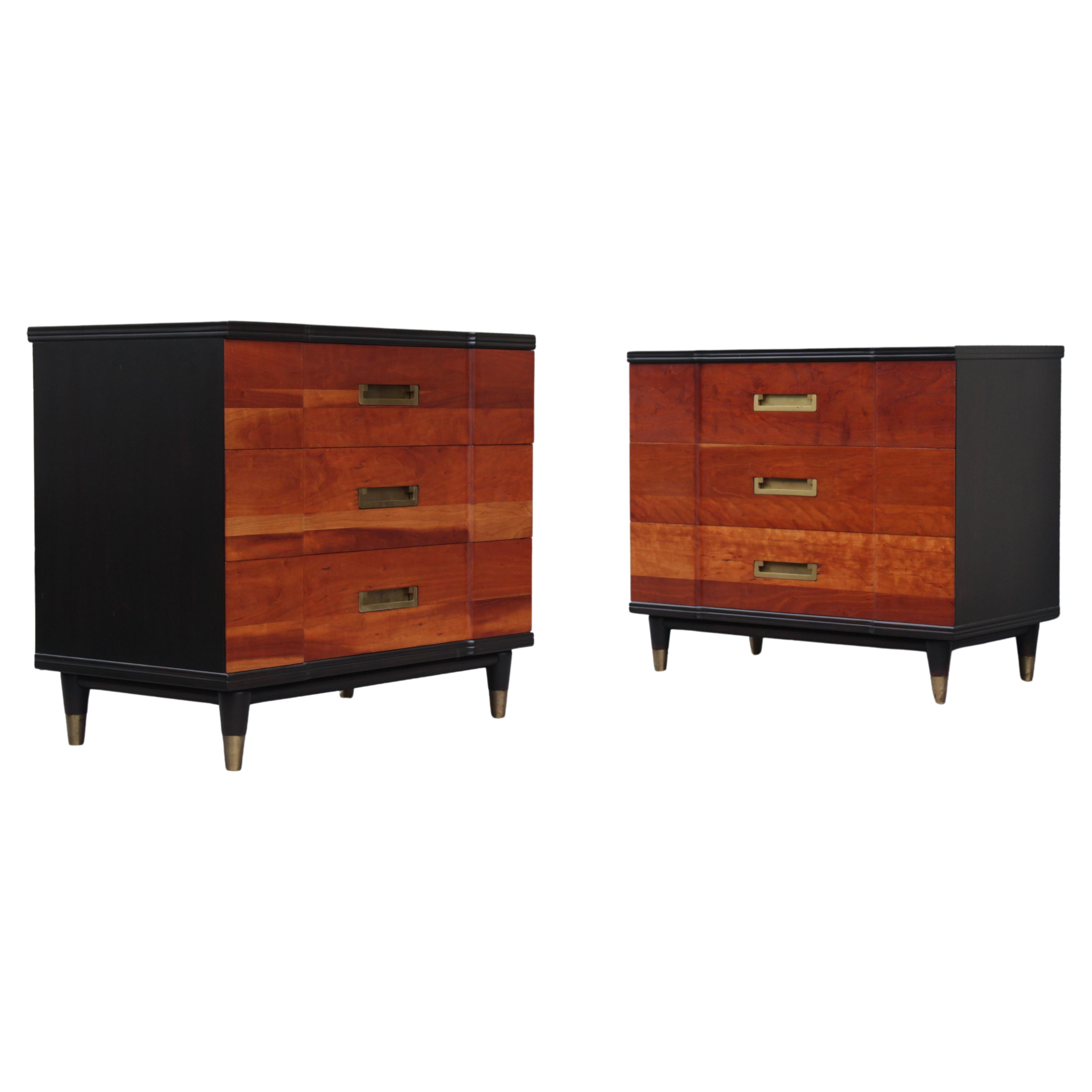Pair of Refinished John Clingman for Widdicomb Bachelors Chests Walnut & Brass For Sale