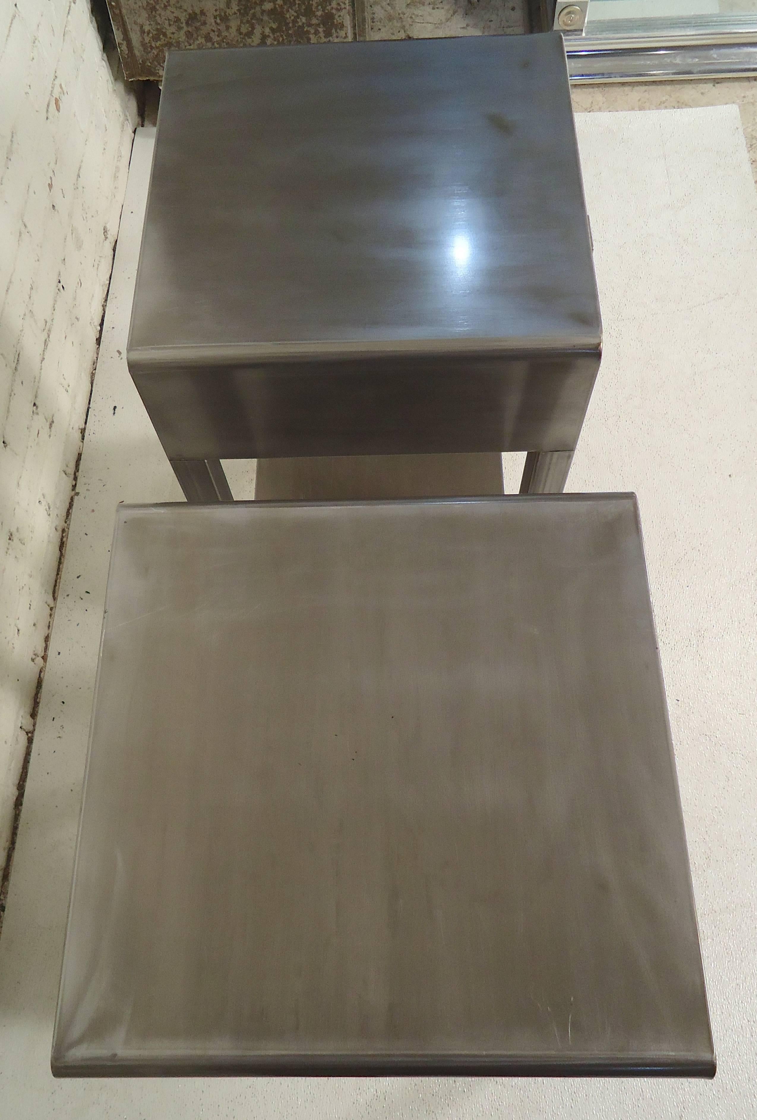 Industrial Pair of Refinished Metal Nightstands