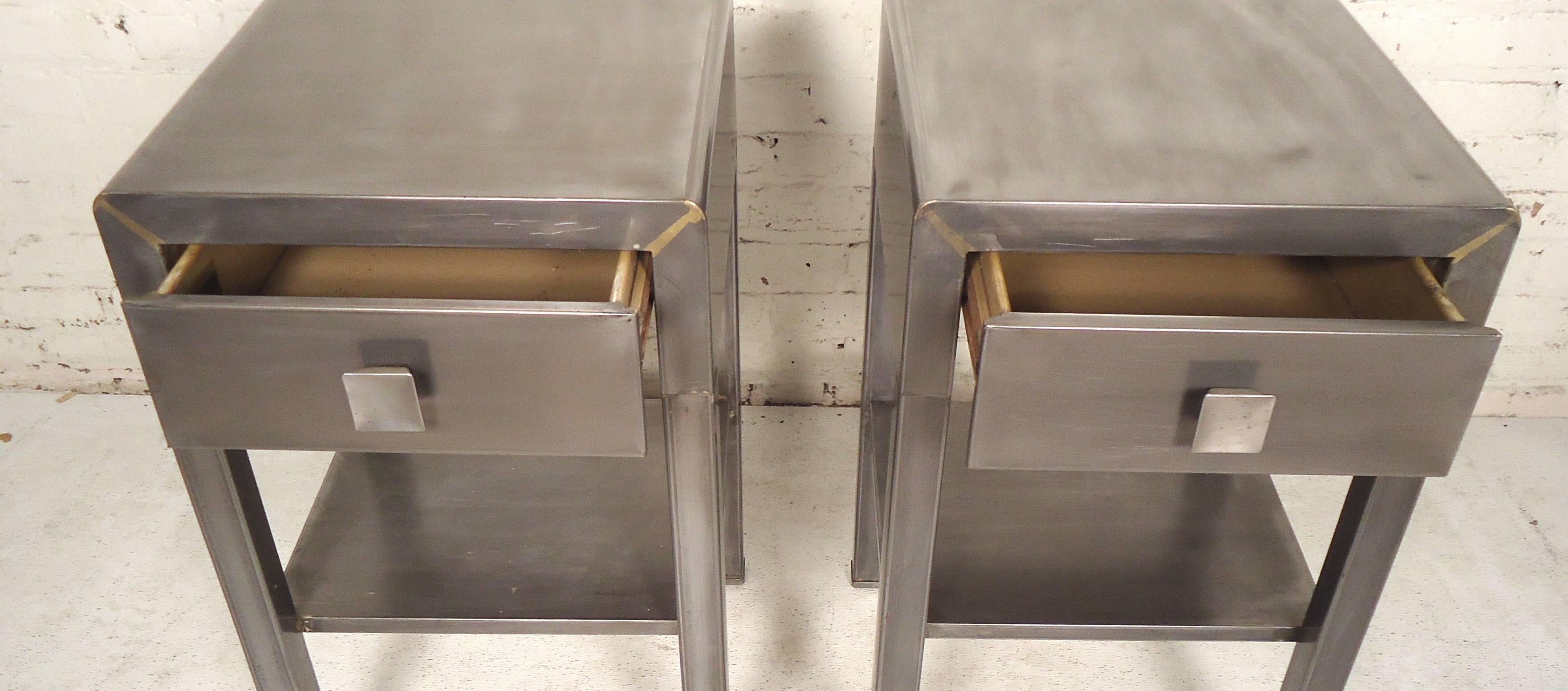 Pair of Refinished Metal Nightstands In Distressed Condition In Brooklyn, NY