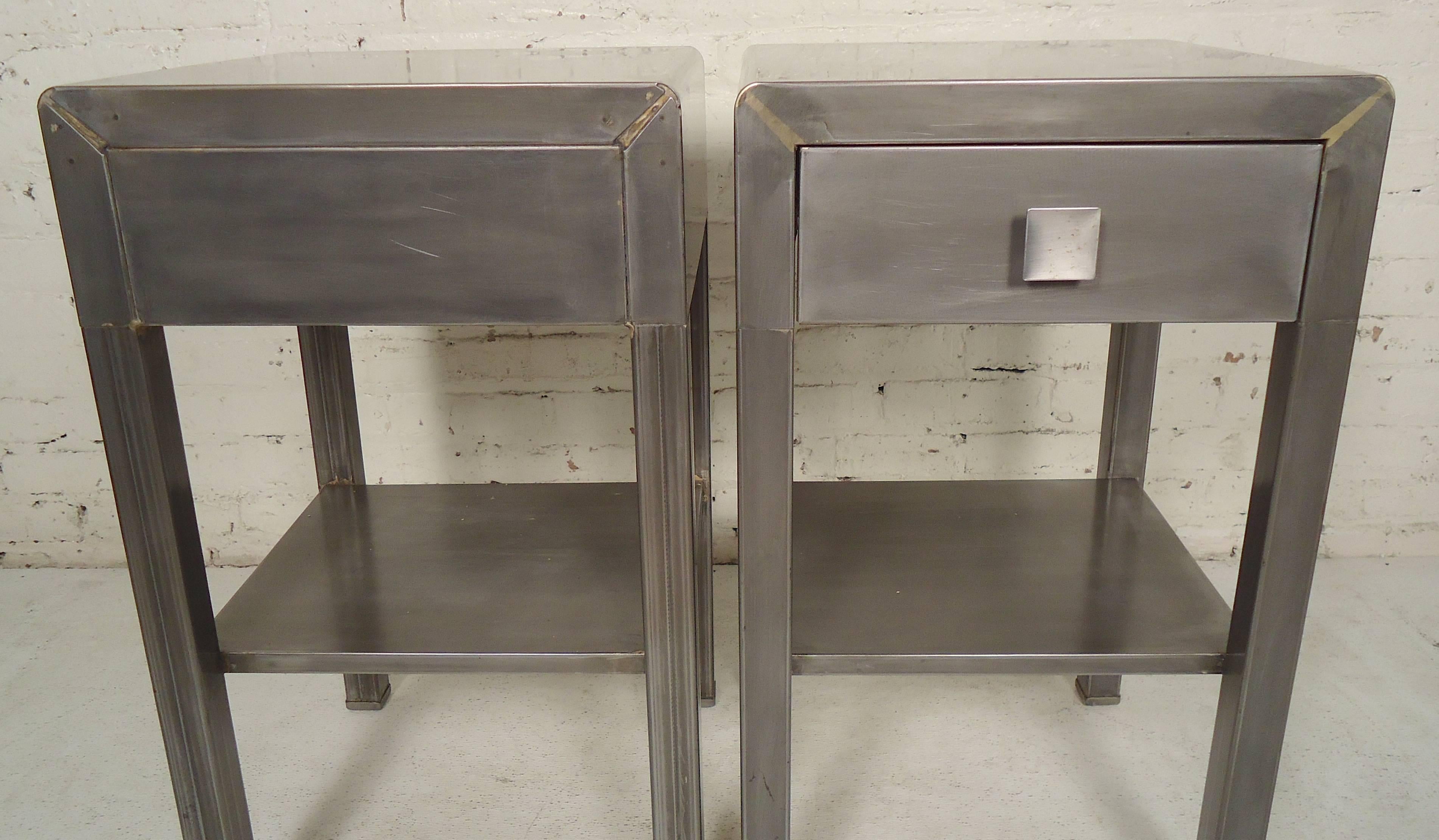 Pair of Refinished Metal Nightstands 1
