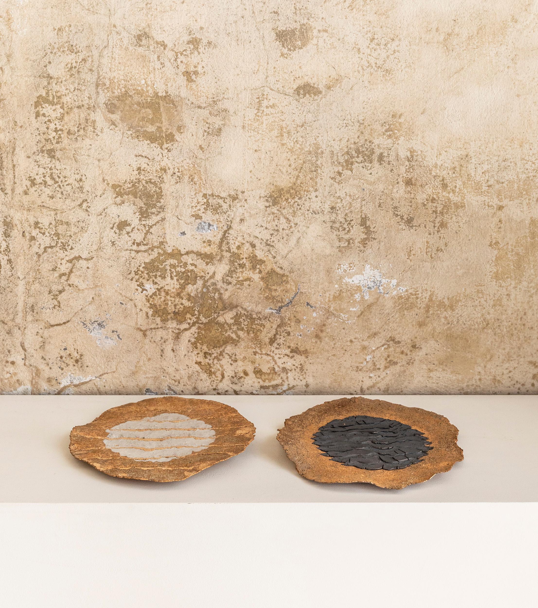Seltenes Paar von Kunstwerken, die Tony Franks zugeschrieben werden, realisiert in feuerfestem und Oxid-Eisen - Malaga. 

Tony Franks wurde 1940 in Birmingham, England, geboren.
Er studierte am Wolverhampton College of Art und Keramik, am Cardiff