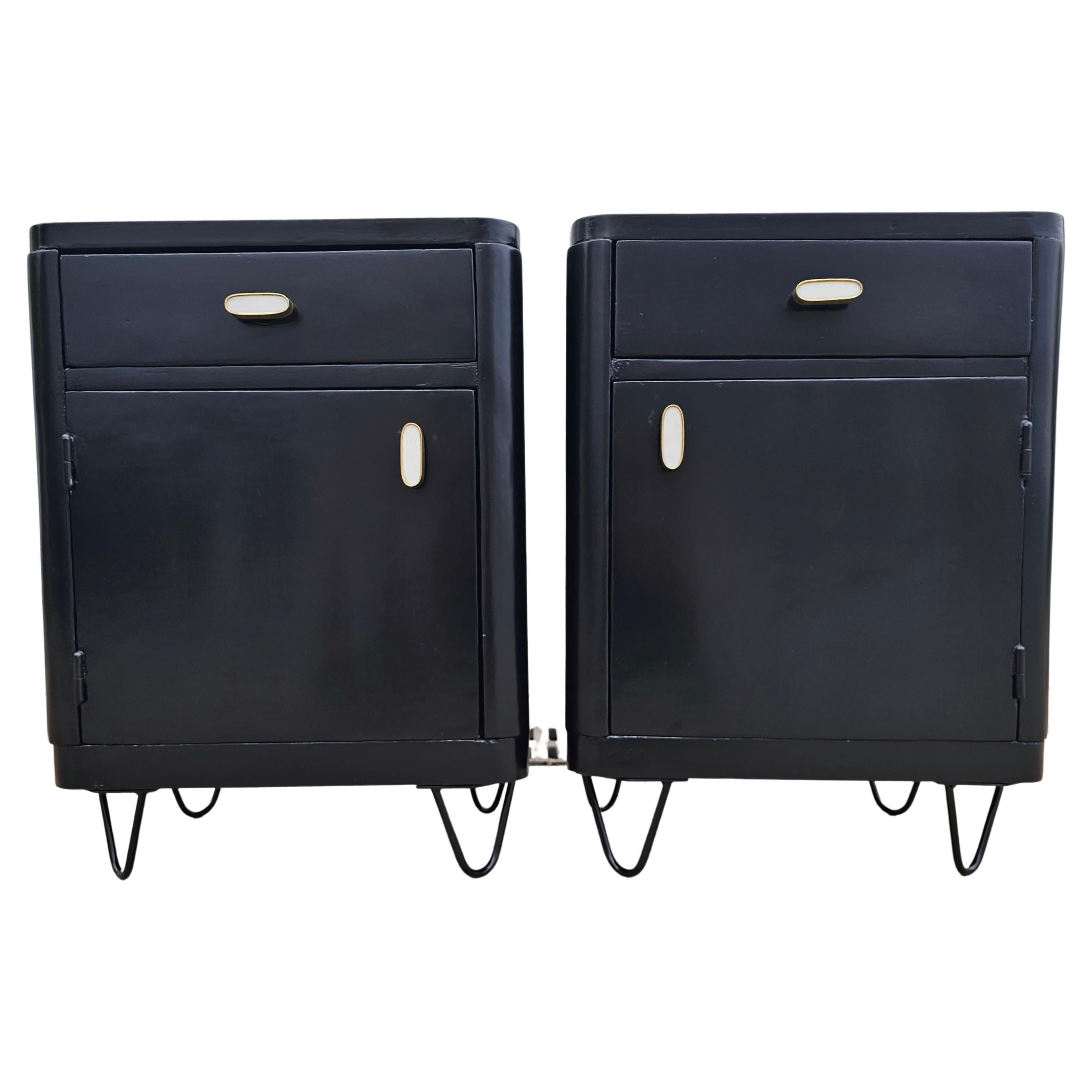 Pair of Refurbisged Black Art Deco Night Stands, Yugoslavia 1930s