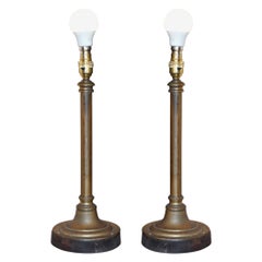 Pair of Refurbished Gilt Bronze Antique Railway Table Lamps New Hardwood Bases