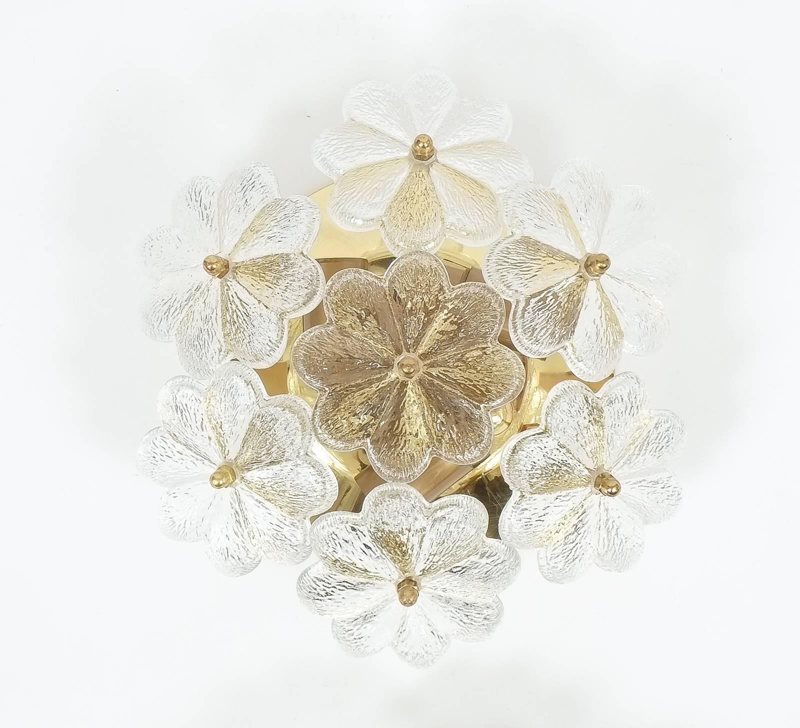 German Pair of Refurbished Glass Flower Sconces by Ernst Palme, circa 1970