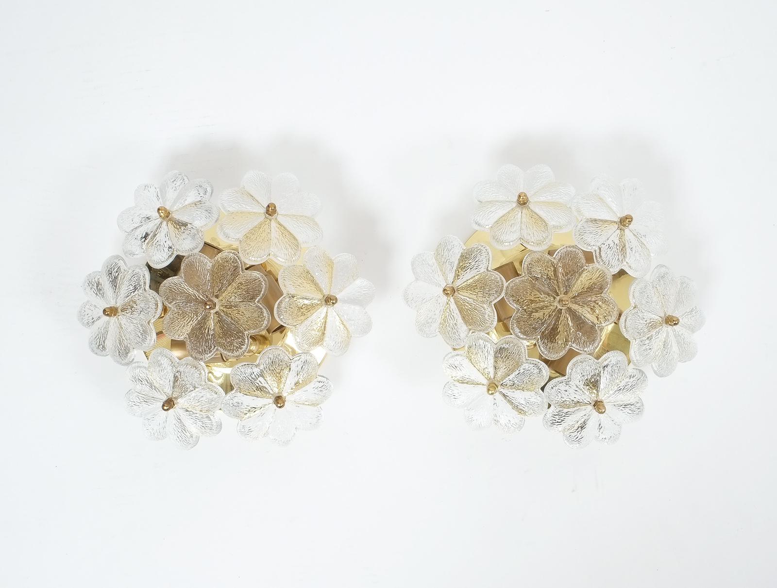 Polished Pair of Refurbished Glass Flower Sconces by Ernst Palme, circa 1970