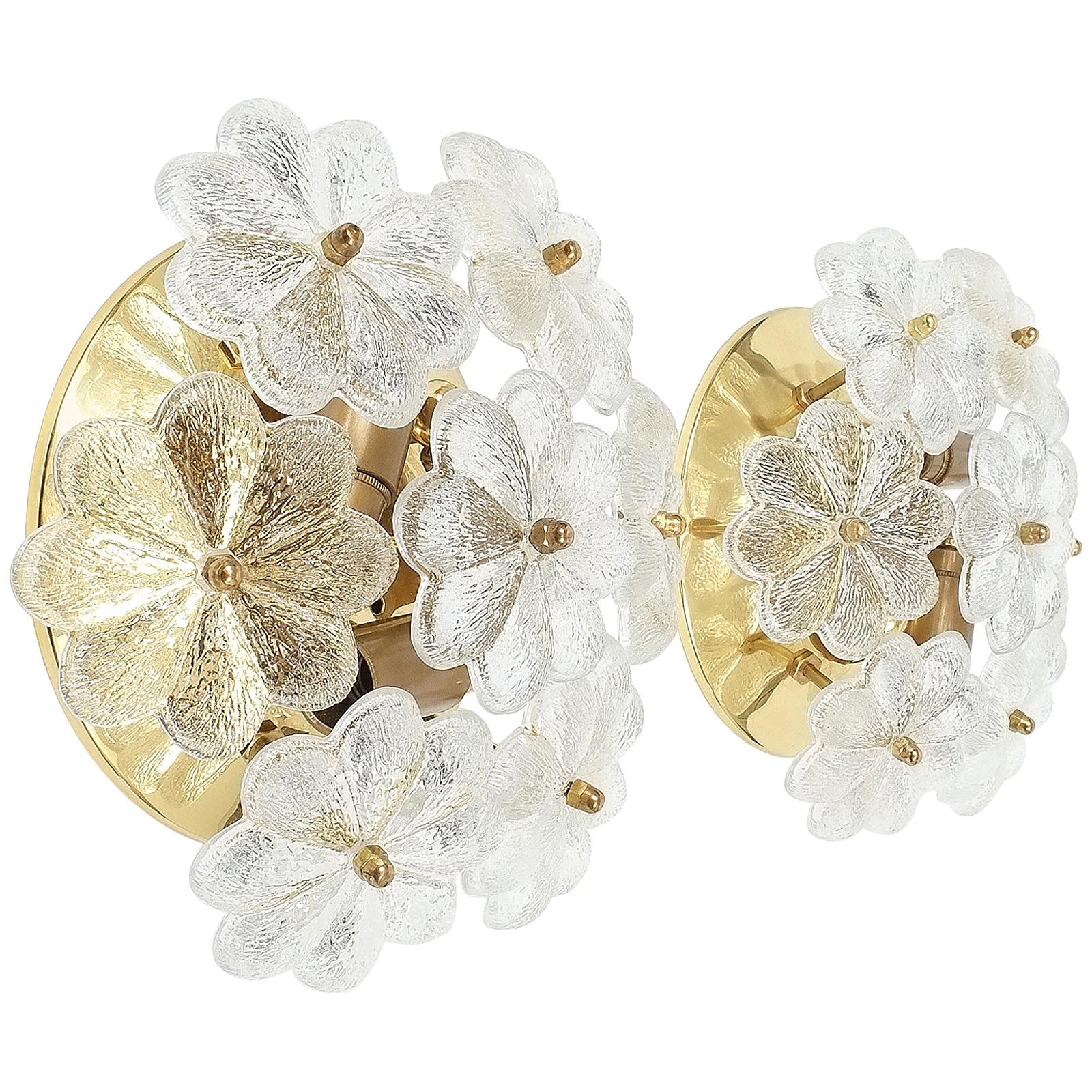 Pair of Refurbished Glass Flower Sconces by Ernst Palme, circa 1970