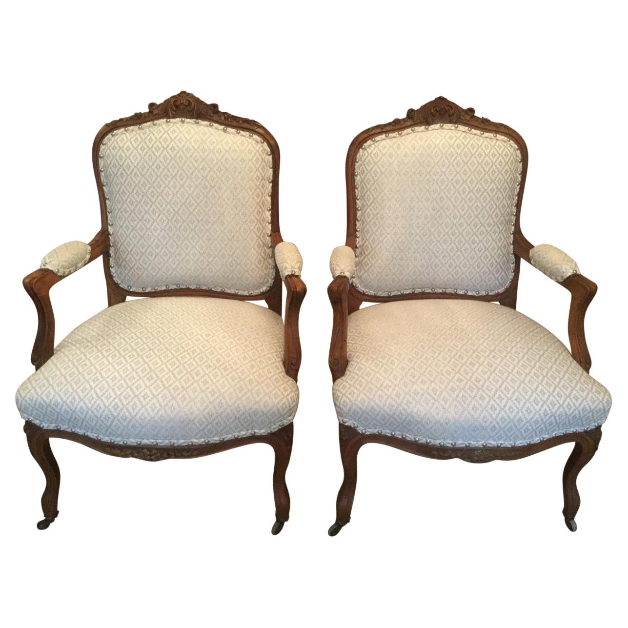 Pair of Regal 19th Century French Louis XV Style Armchairs