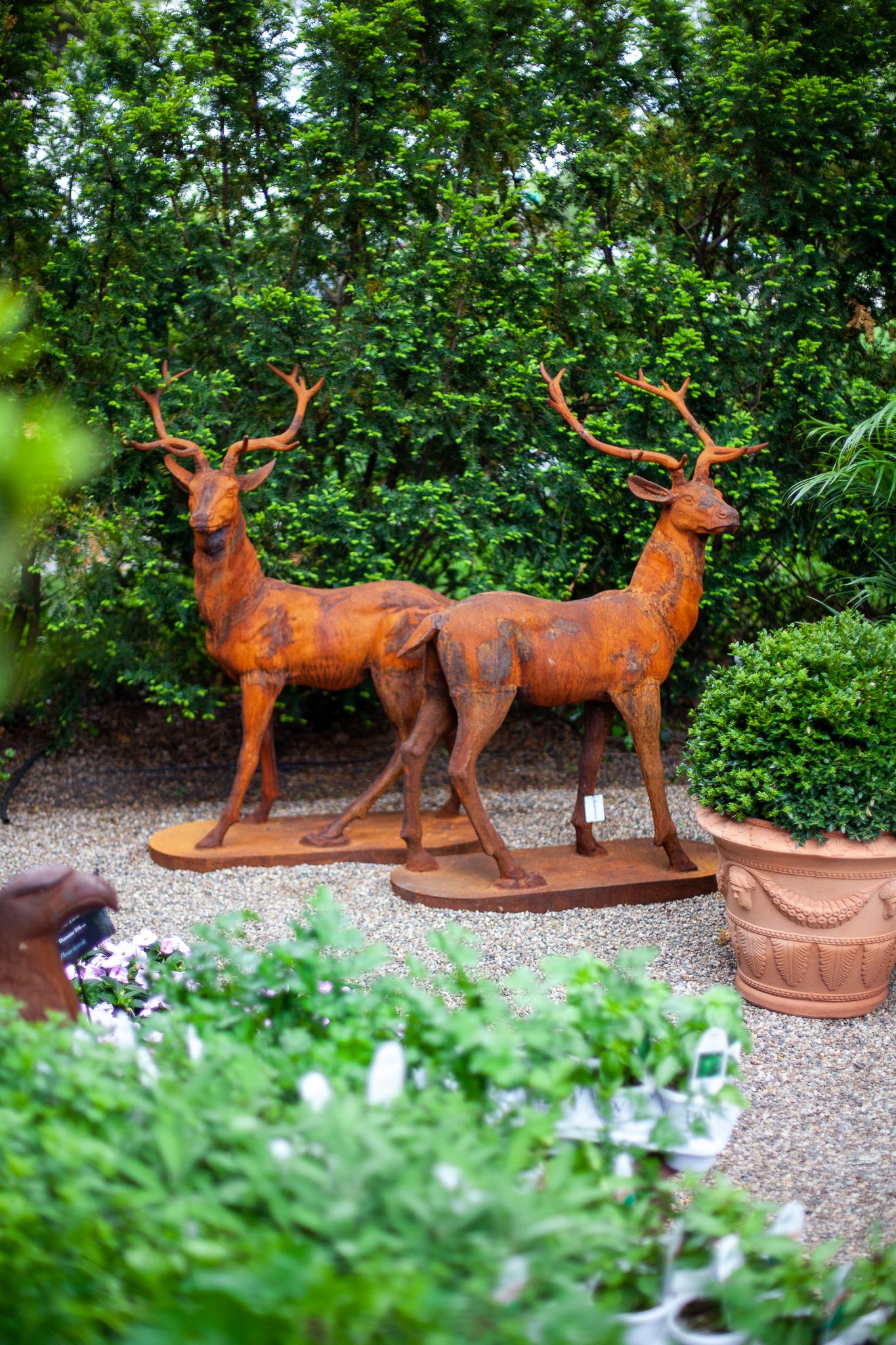 When the project requires majesty and drama, sometimes contemporary garden ornament is required. fleurdetroit presents for your consideration, this pair of stags fresh from the foundry.  Sure to add drama to any entrance or distant meadow, these