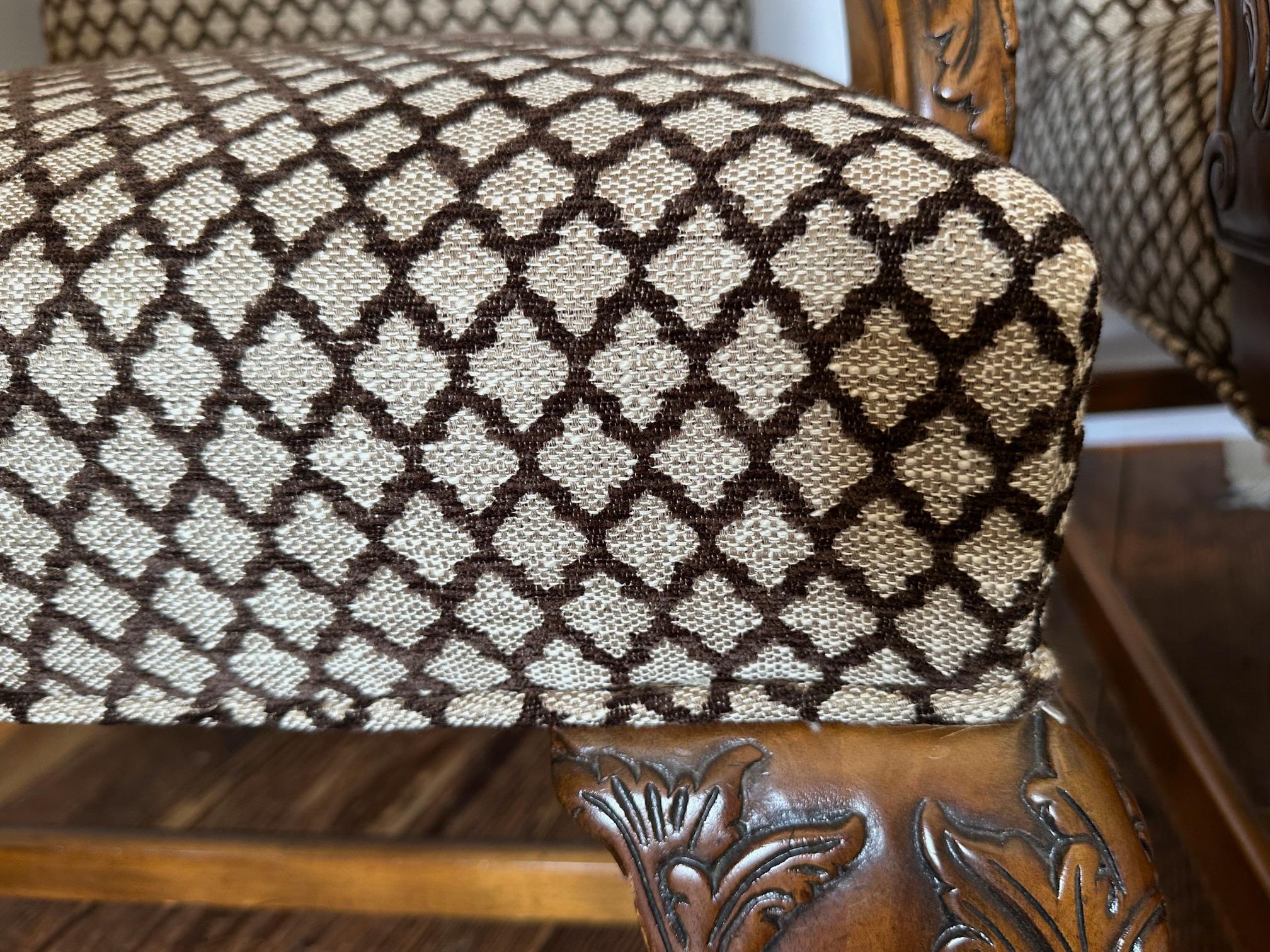 Upholstery Pair of Regal Upholstered Armchairs by Baker with Eagle Arms