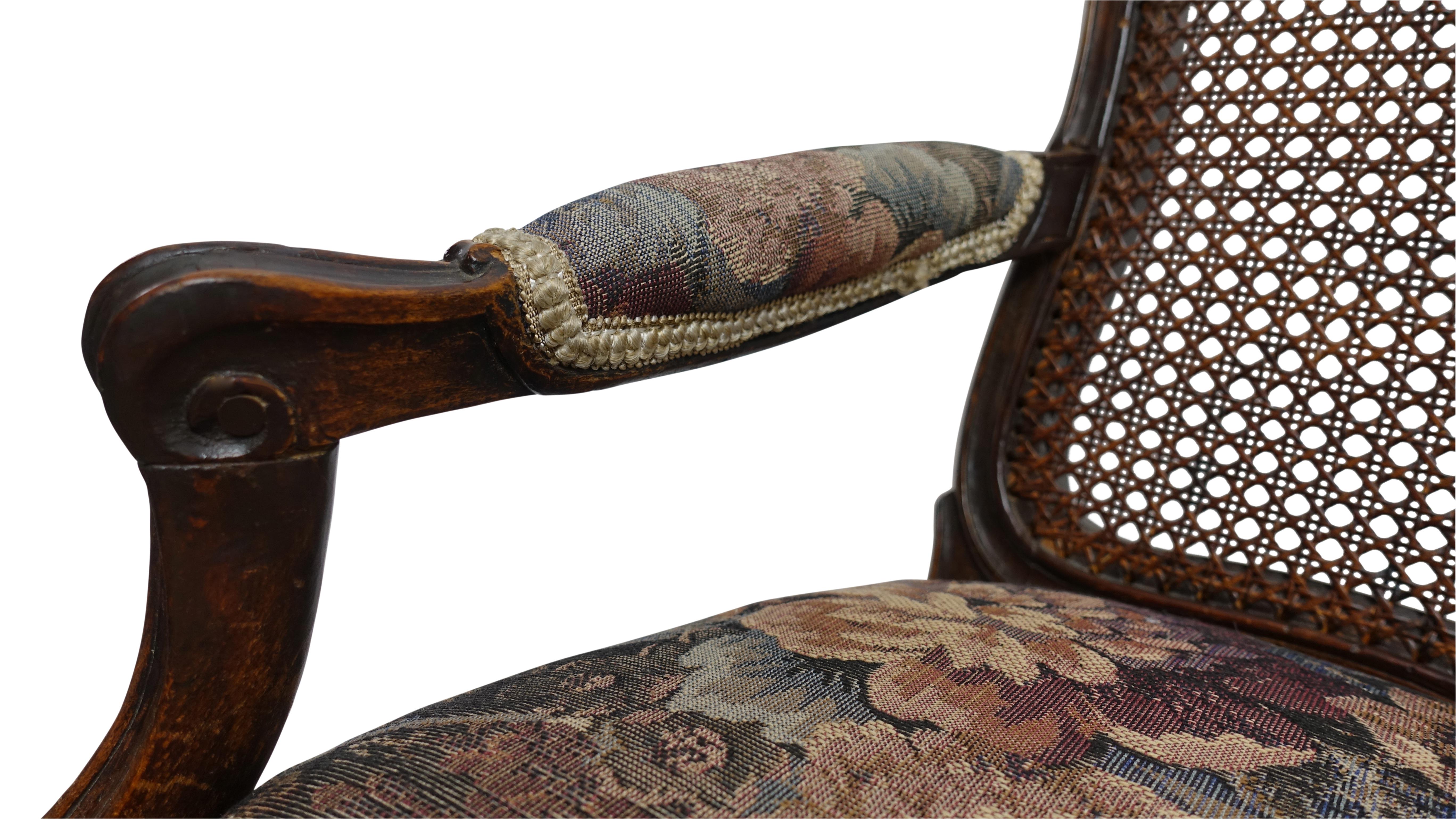 Late 18th Century Pair of Regence Armchairs with Cane Seats and Backrests, 18th Century