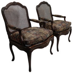 Pair of Regence Armchairs with Cane Seats and Backrests, 18th Century