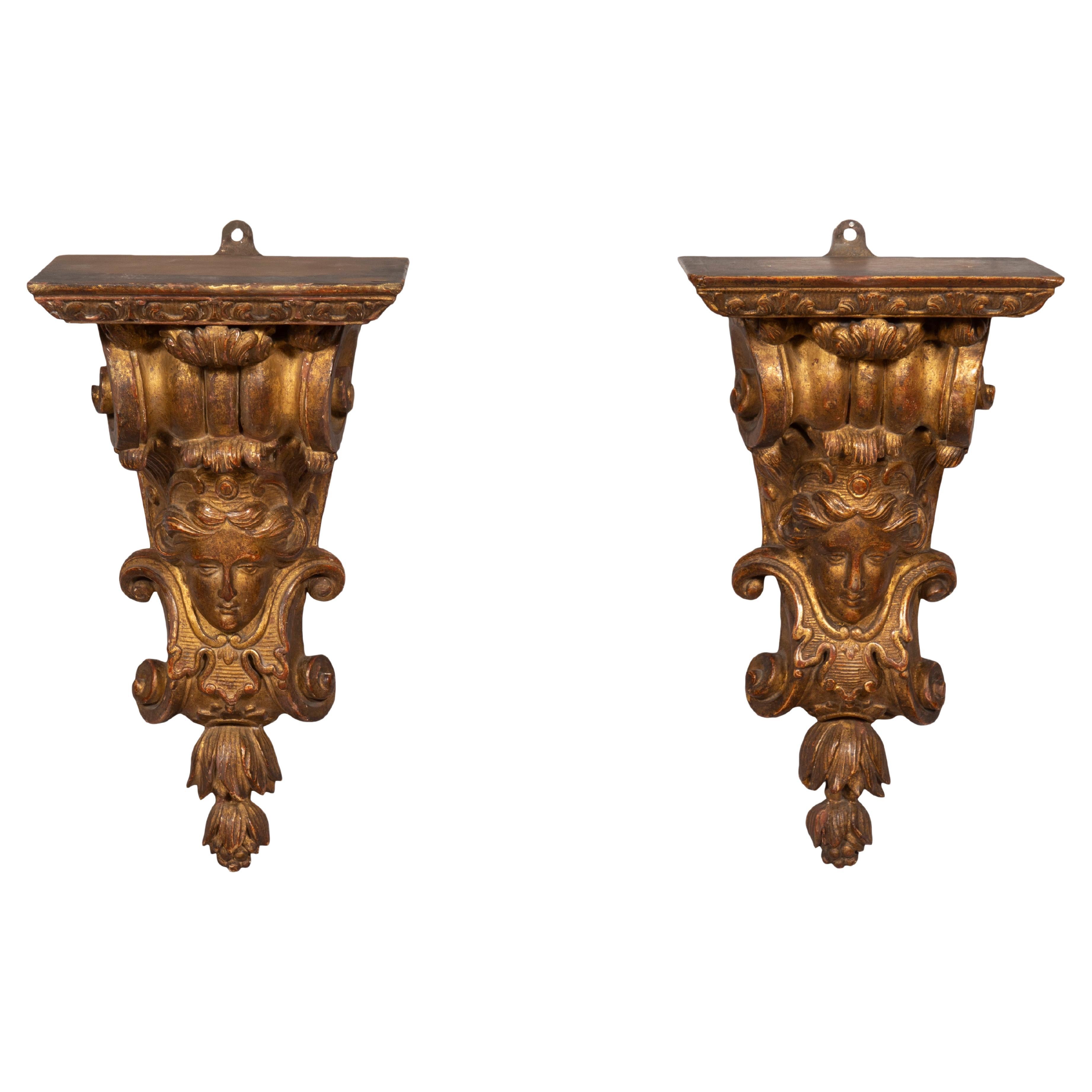 Pair of Regence Giltwood Wall Brackets For Sale