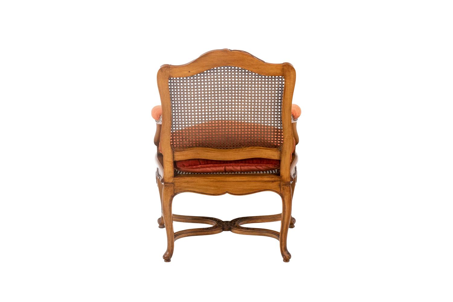 French Pair of Regence style armchairs in beech and cane. Twentieth century.  For Sale
