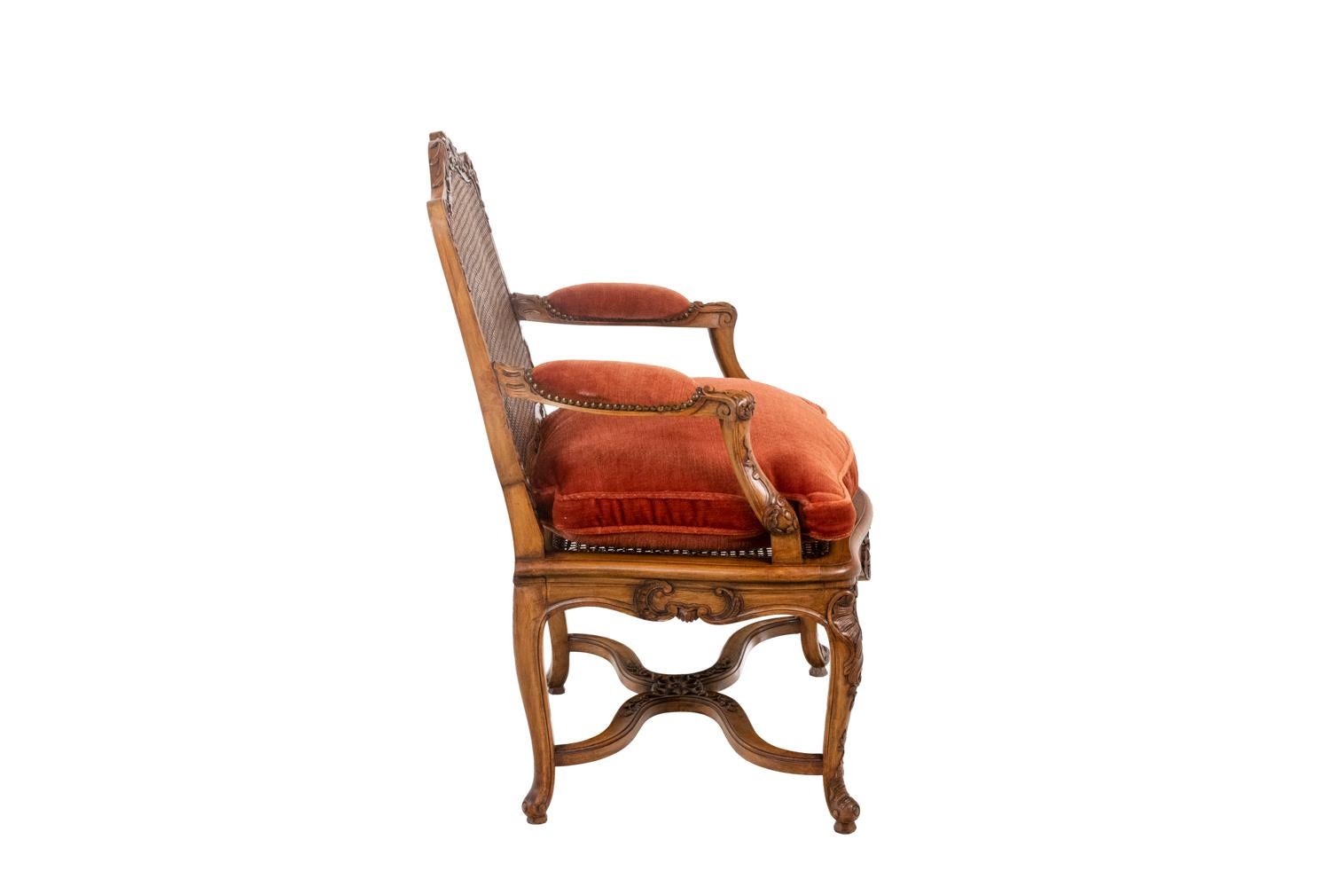 Zwei Sessel im Regence-Stil aus Buche und Schilfrohr, 20. Jahrhundert (Gehstock) im Angebot