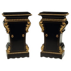 Pair of Régence Style Brass Inlaid and Ebonized Pedestals, 19th Century French