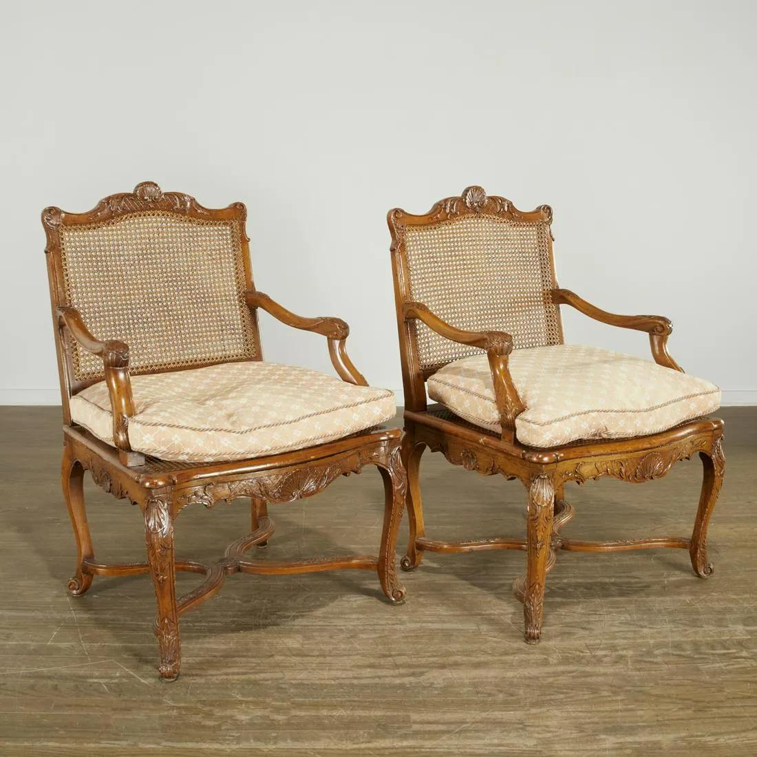 Louis XV Pair of Regence Style Caned Armchairs, Circa 1800
