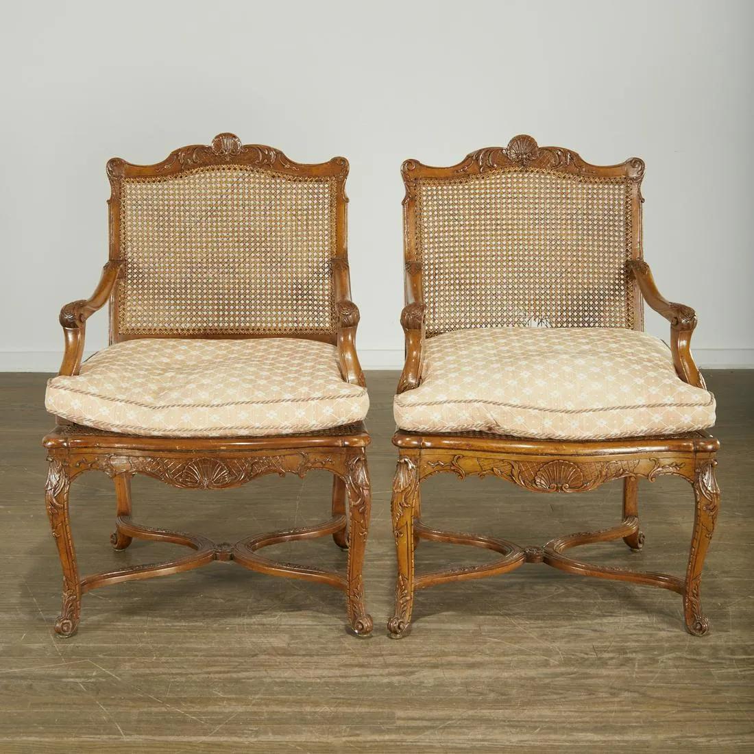 French Pair of Regence Style Caned Armchairs, Circa 1800