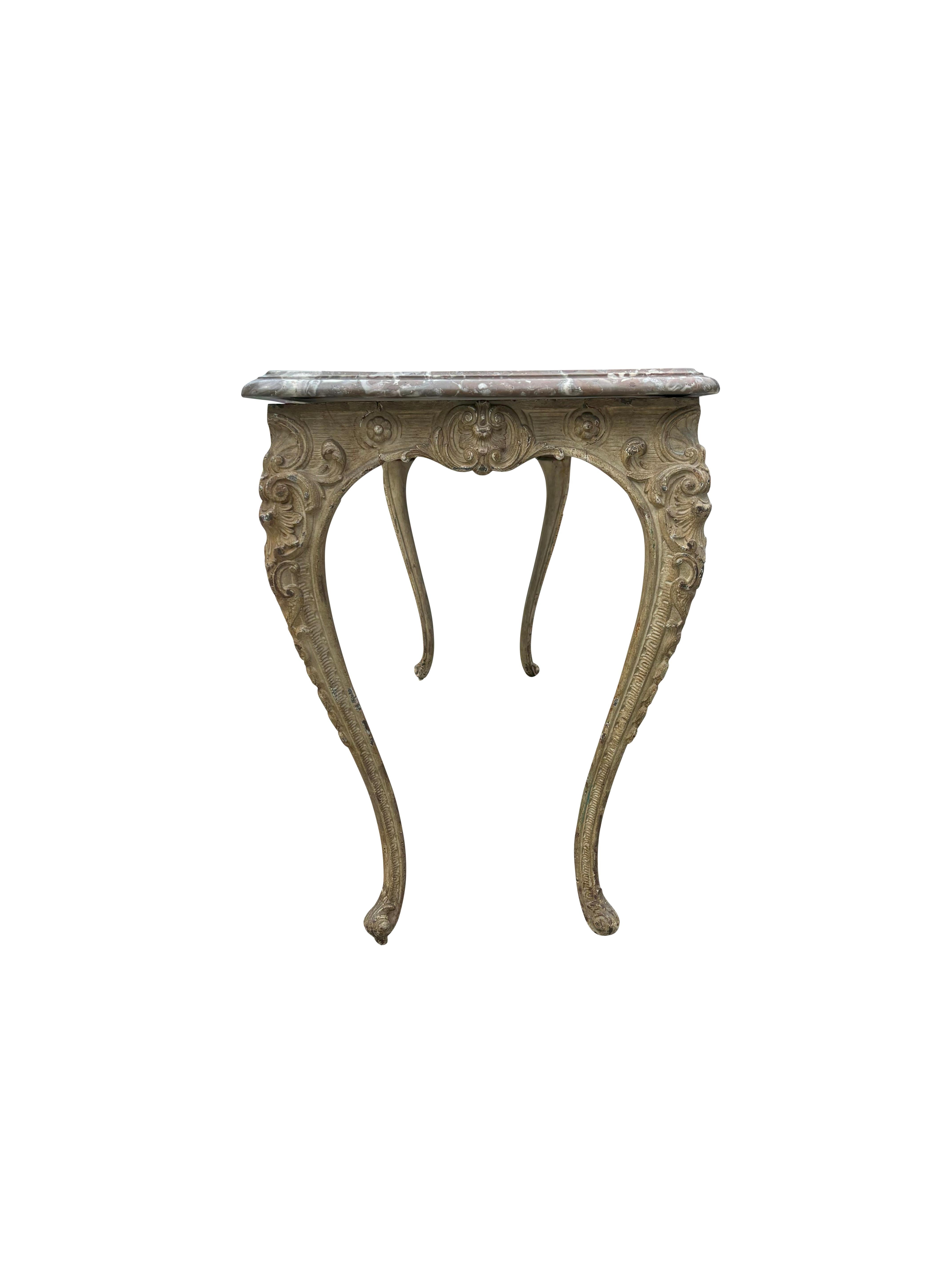 Pair Of Regence Style Cast Iron Marble Top Tables For Sale 4