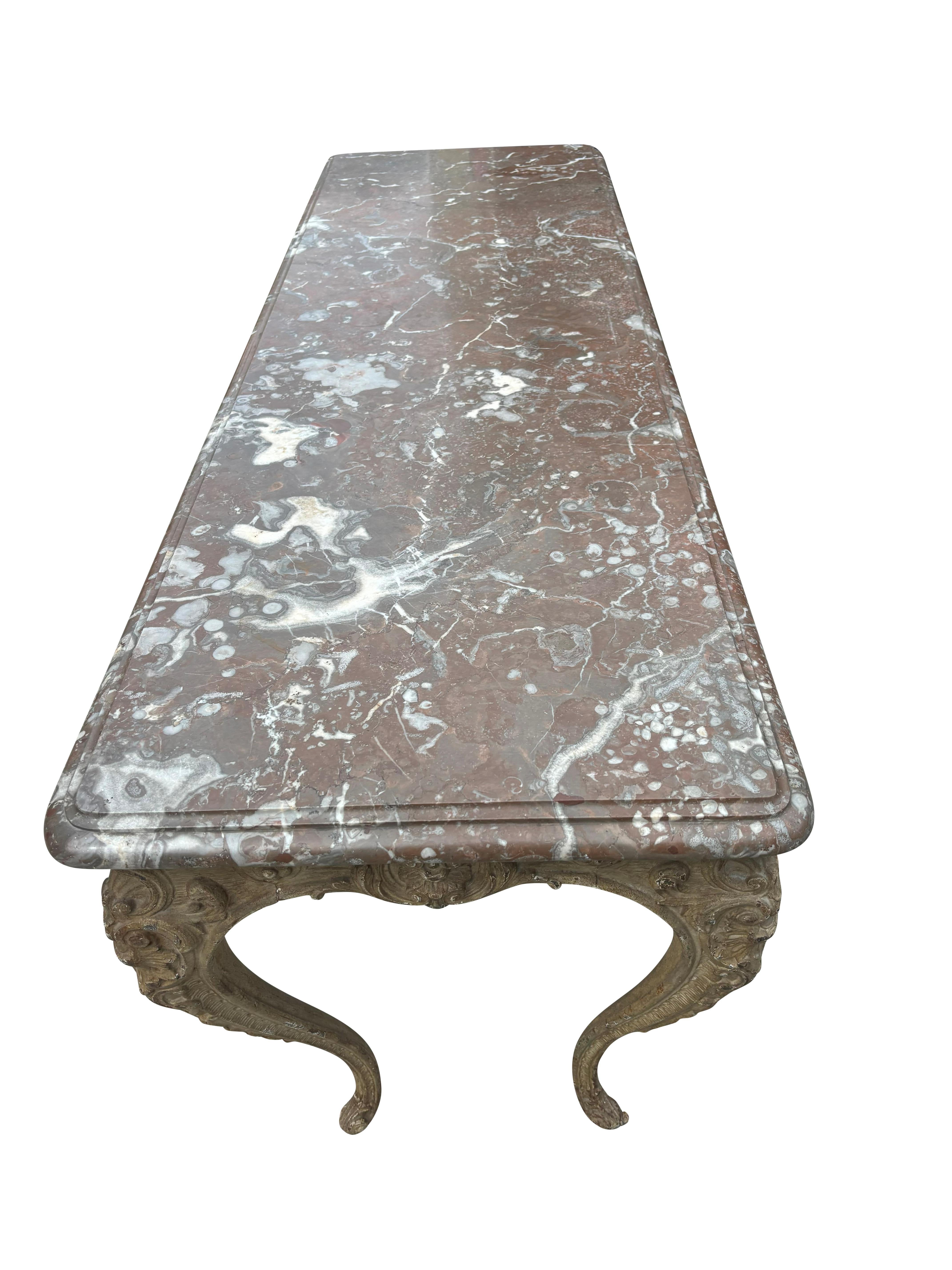 Pair Of Regence Style Cast Iron Marble Top Tables For Sale 5