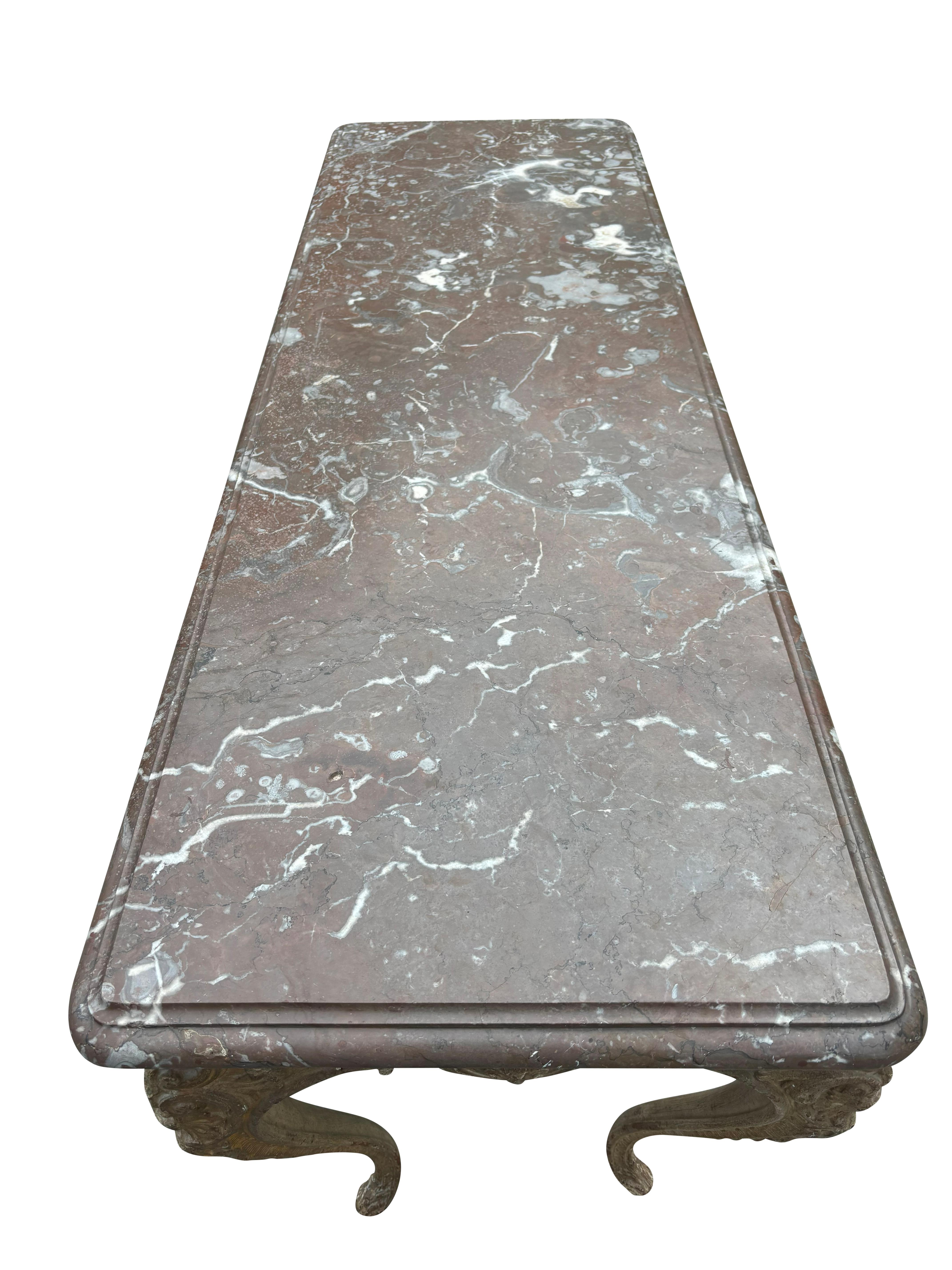 Pair Of Regence Style Cast Iron Marble Top Tables For Sale 7