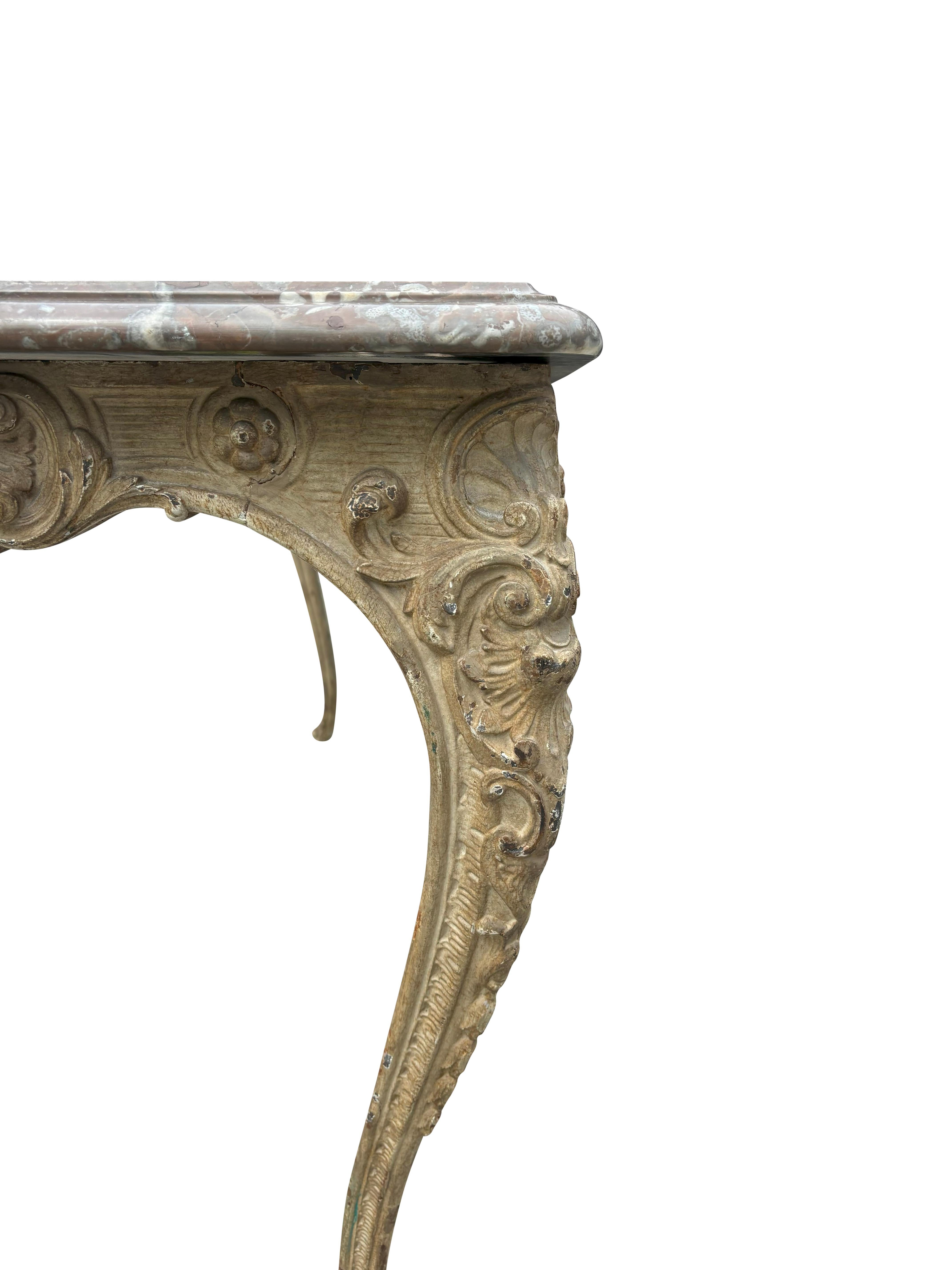 Pair Of Regence Style Cast Iron Marble Top Tables For Sale 9