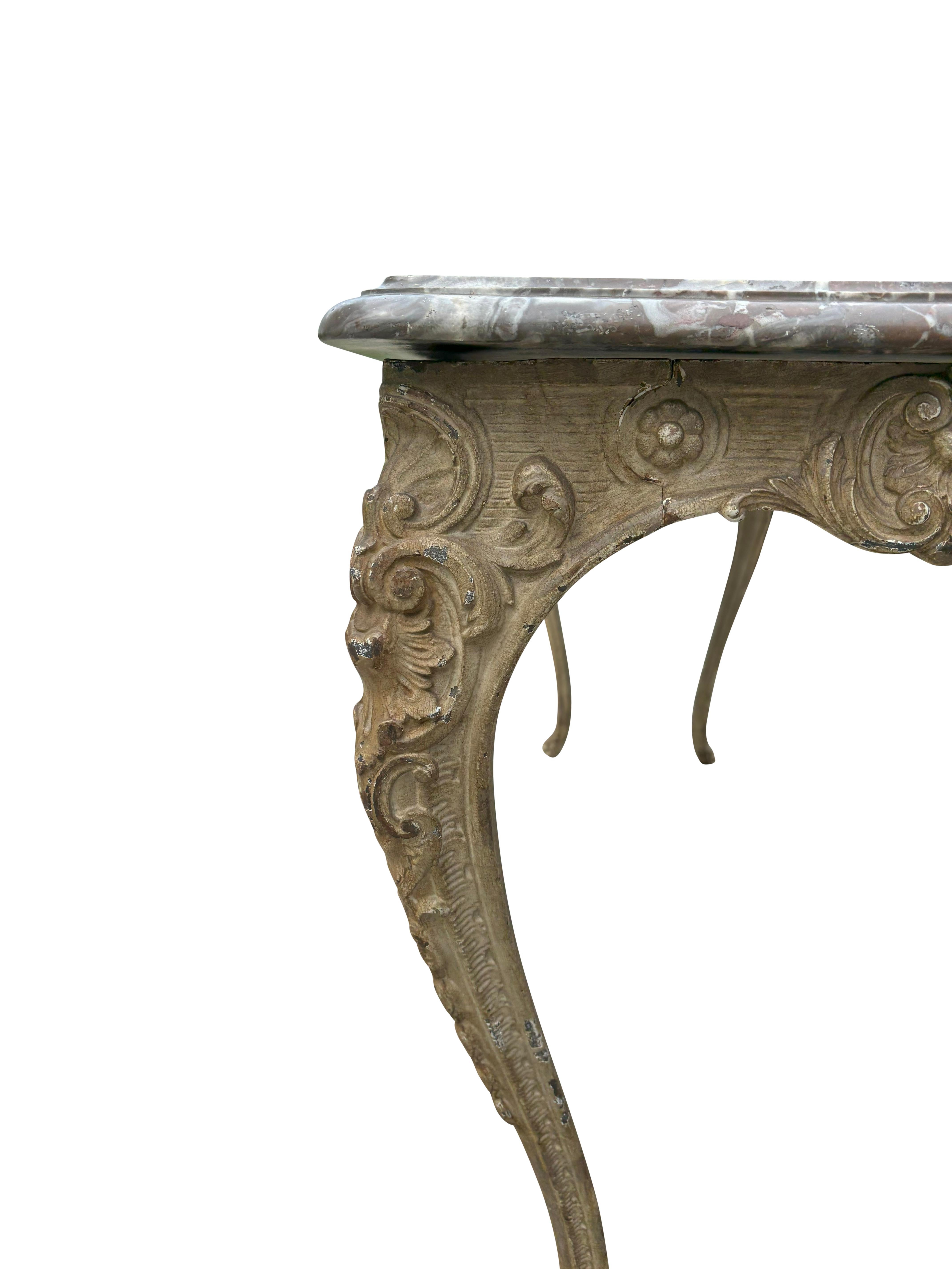Pair Of Regence Style Cast Iron Marble Top Tables For Sale 10