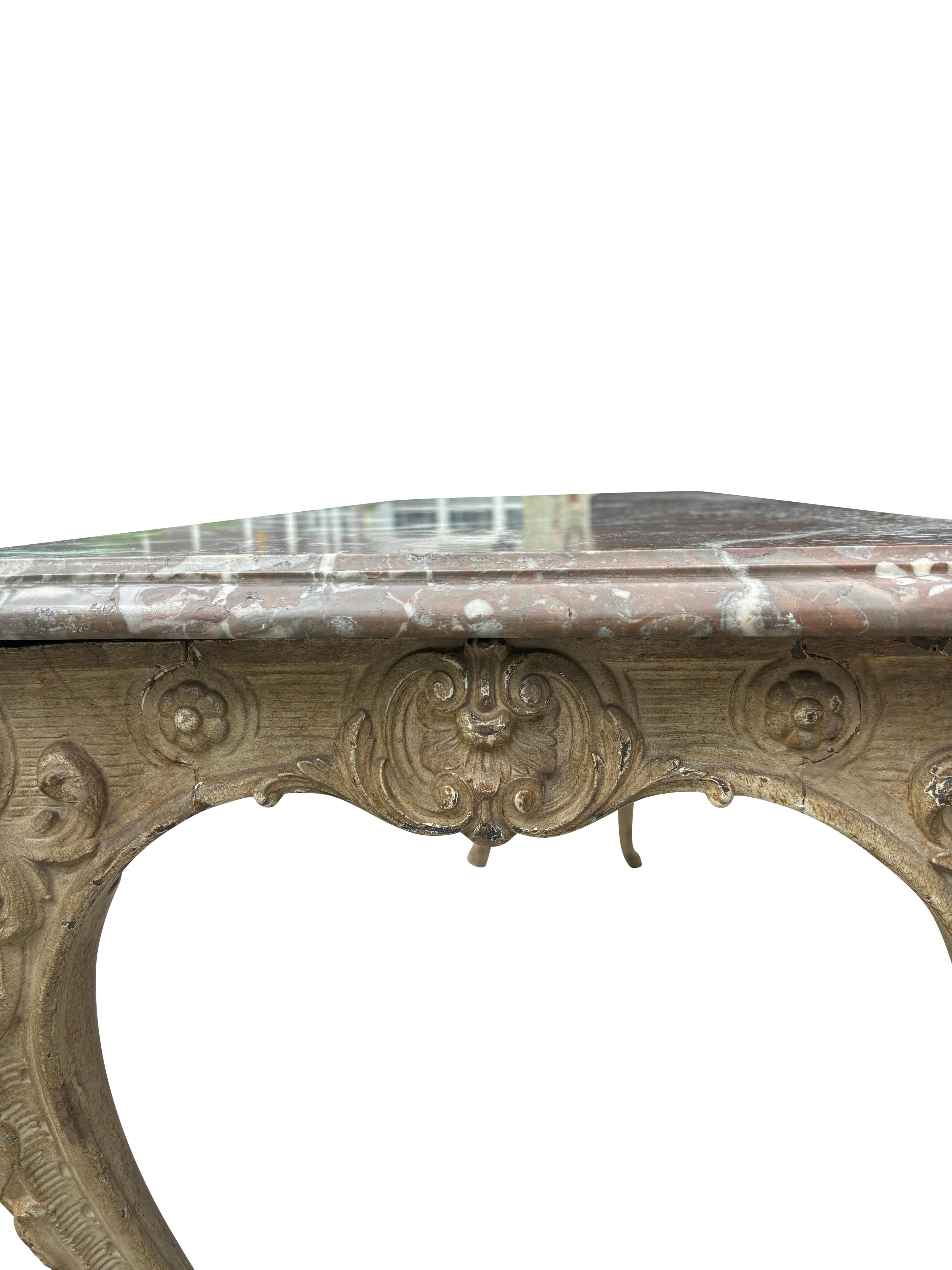 Pair Of Regence Style Cast Iron Marble Top Tables For Sale 11