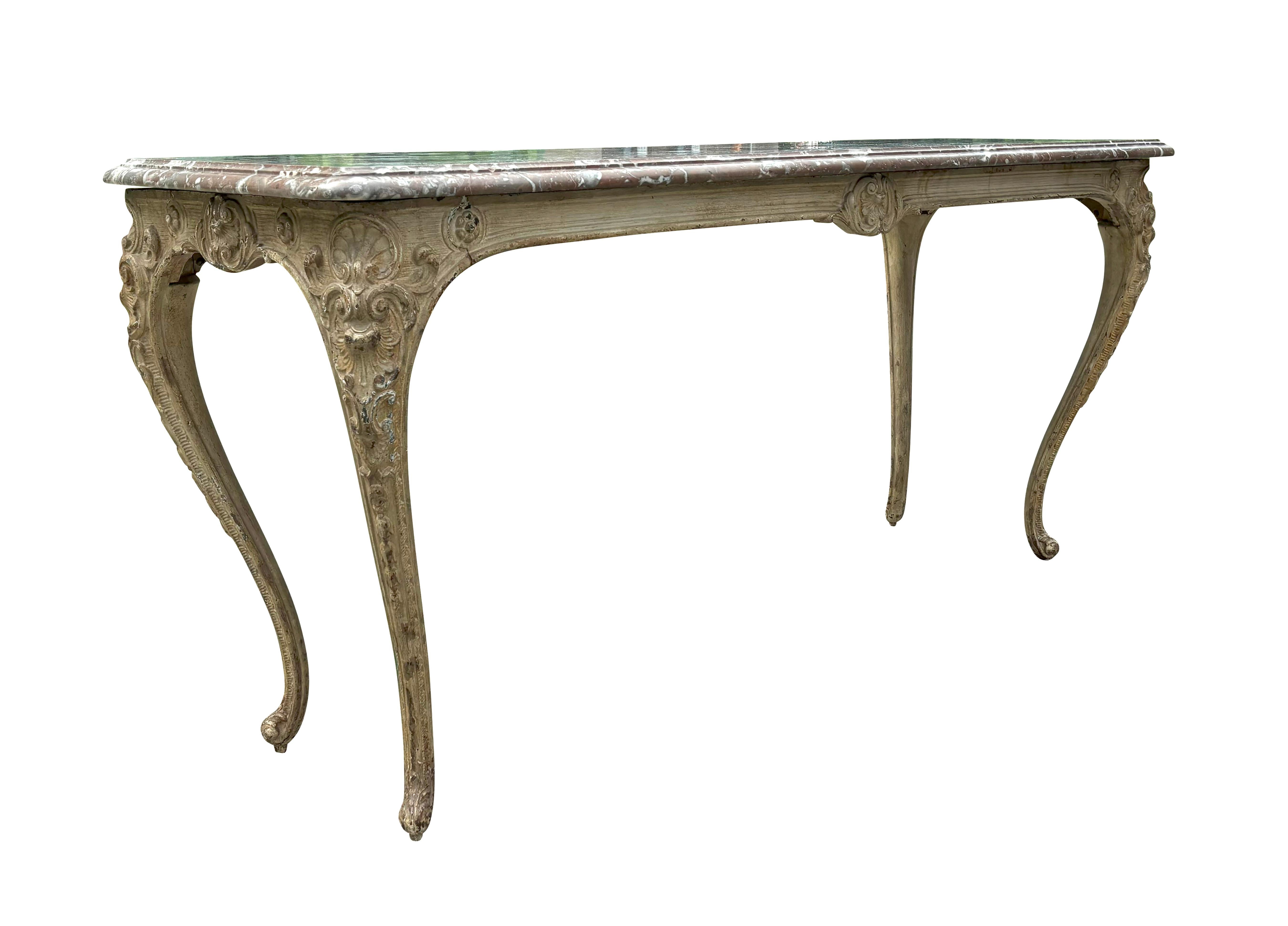 French Pair Of Regence Style Cast Iron Marble Top Tables For Sale