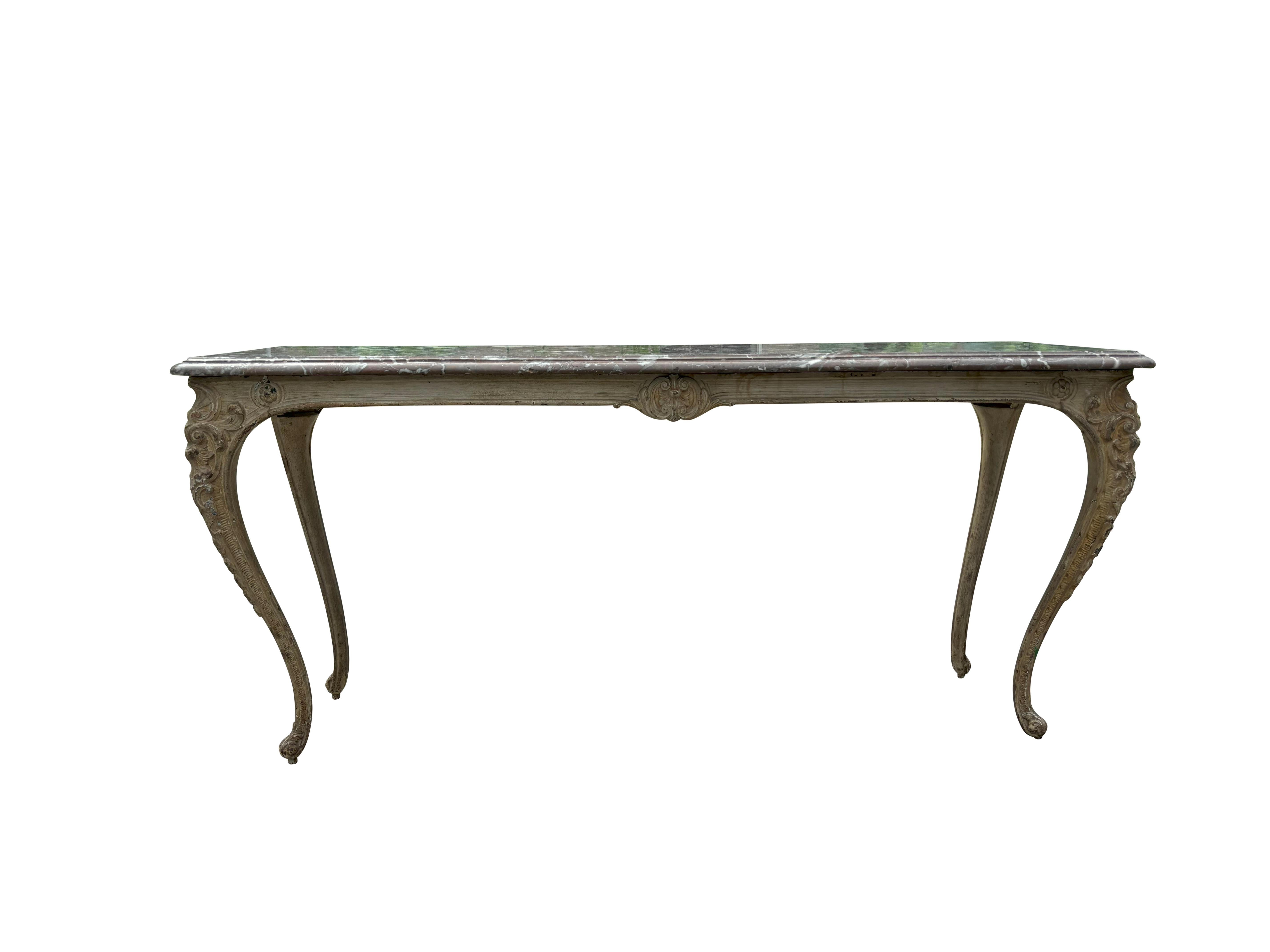 Pair Of Regence Style Cast Iron Marble Top Tables In Good Condition For Sale In Essex, MA