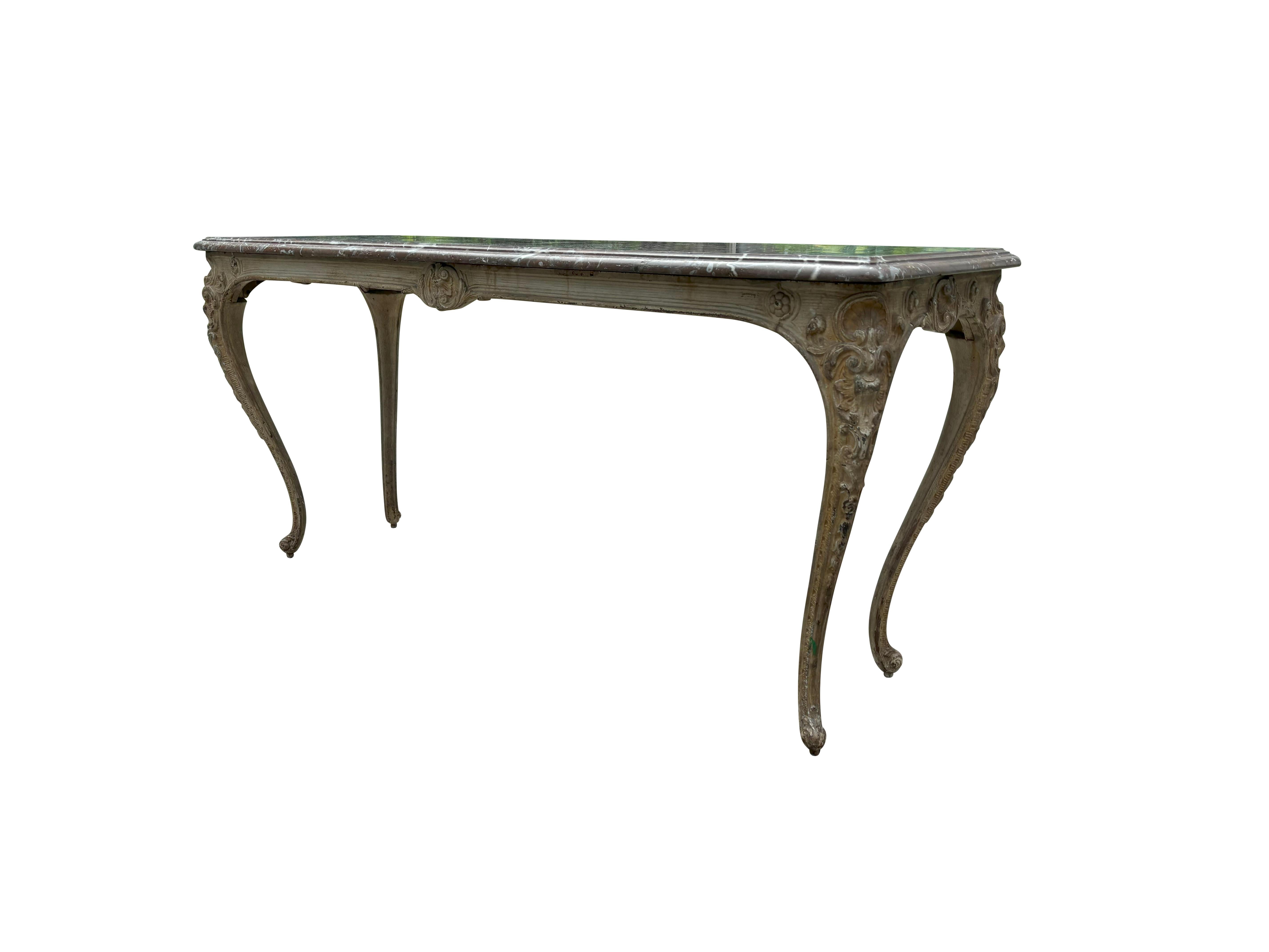 Mid-19th Century Pair Of Regence Style Cast Iron Marble Top Tables For Sale
