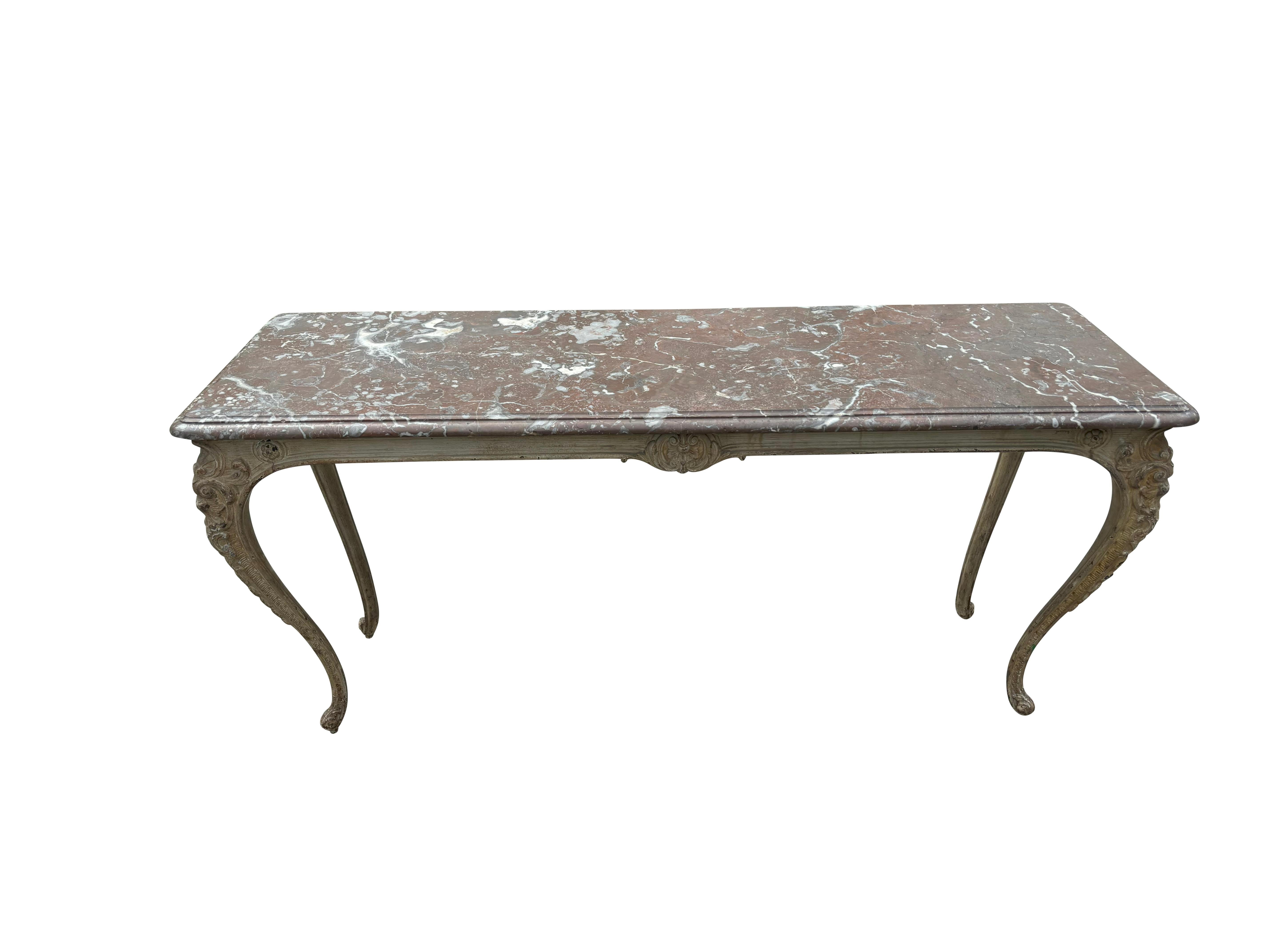 Pair Of Regence Style Cast Iron Marble Top Tables For Sale 2