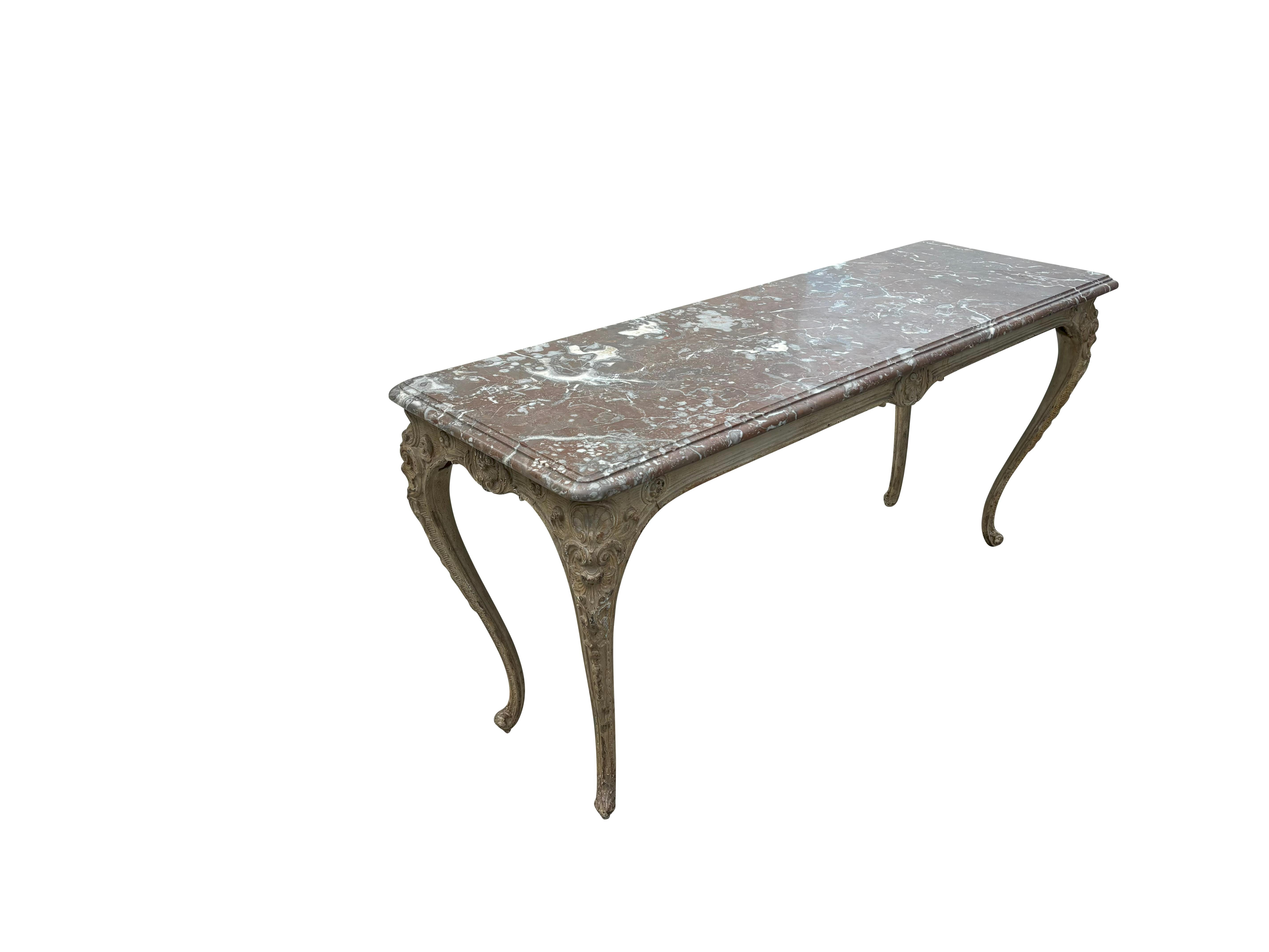 Pair Of Regence Style Cast Iron Marble Top Tables For Sale 3