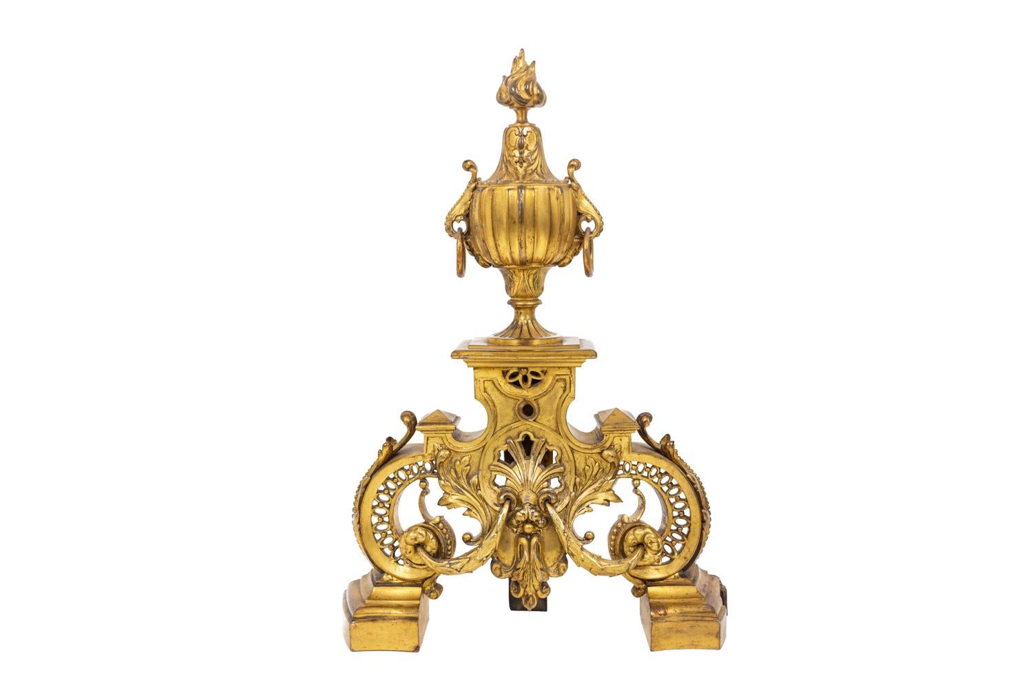 Pair of Regence Style Firedogs in Gilt Bronze, circa 1880 For Sale 6